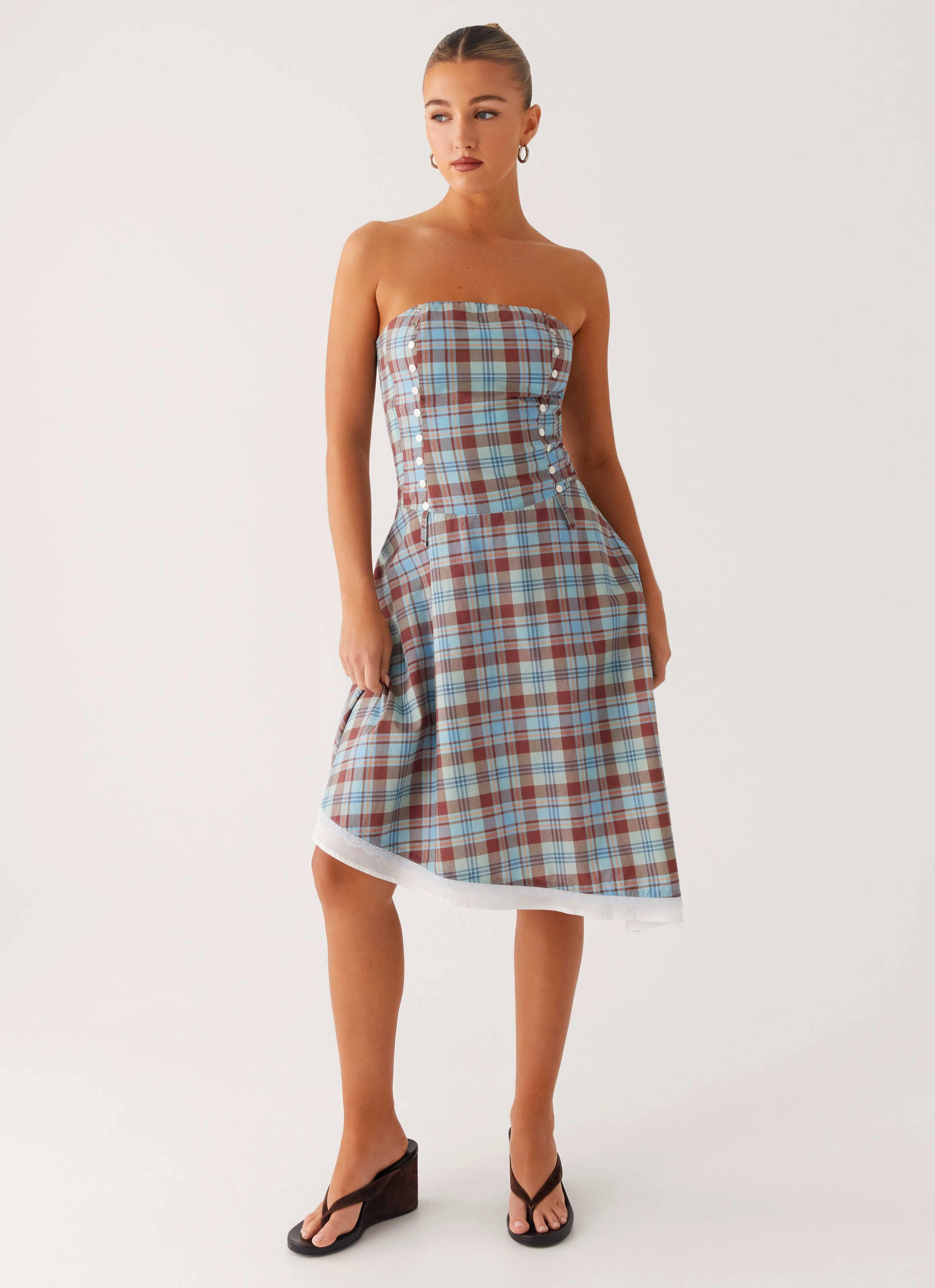 Boho Mood Refined Vibe Tonie Strapless Midi Dress - Shoreline Check