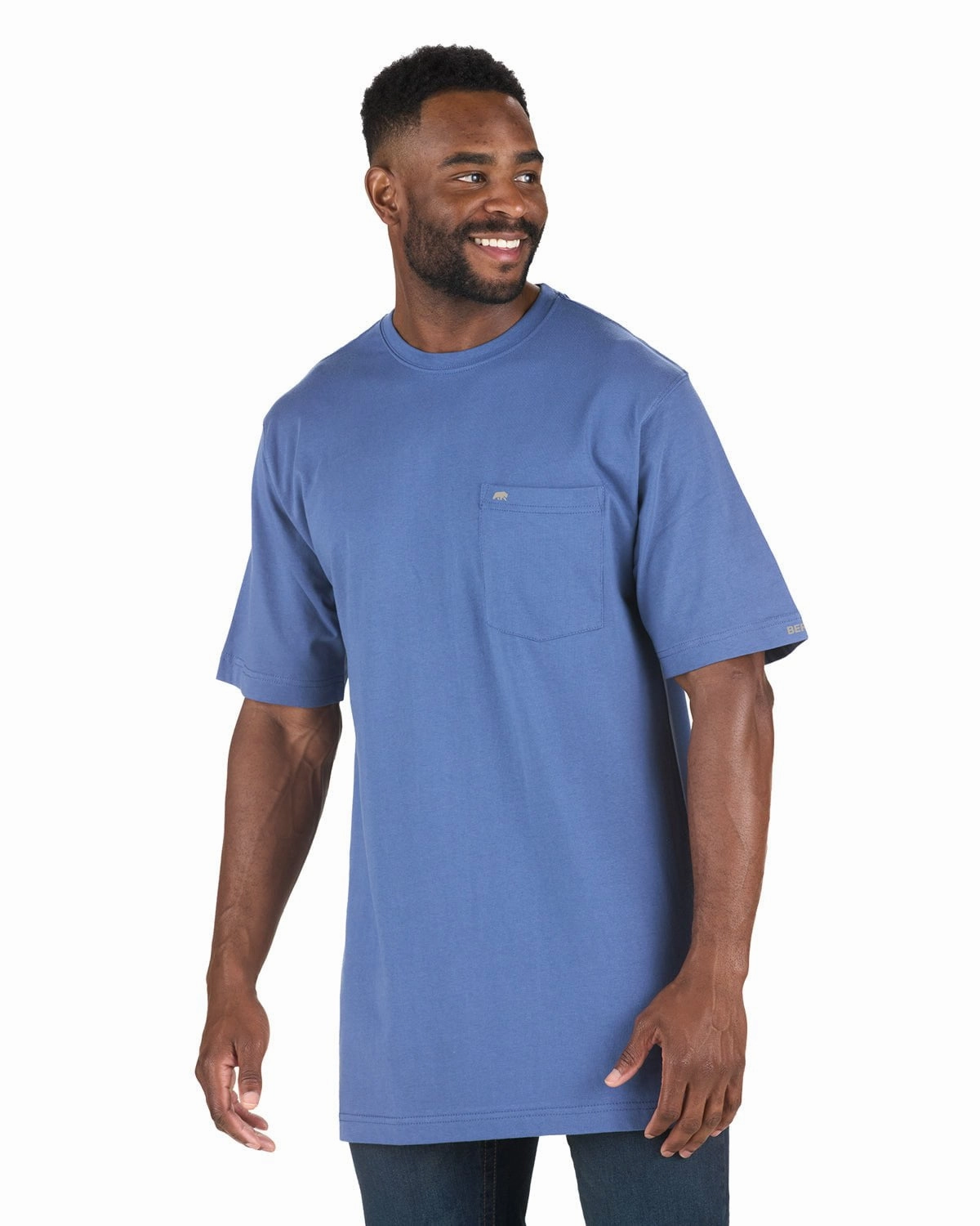 Berne Mens Heavyweight Pocket Tee Royal Blue 100% Cotton S/S T-Shirt Comfort Wear Microfiber Material