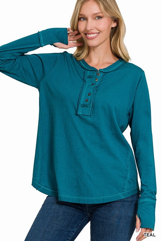 DurableReinforcement Tori Thumb Hole Cuffs Button Closure Long Sleeve Top