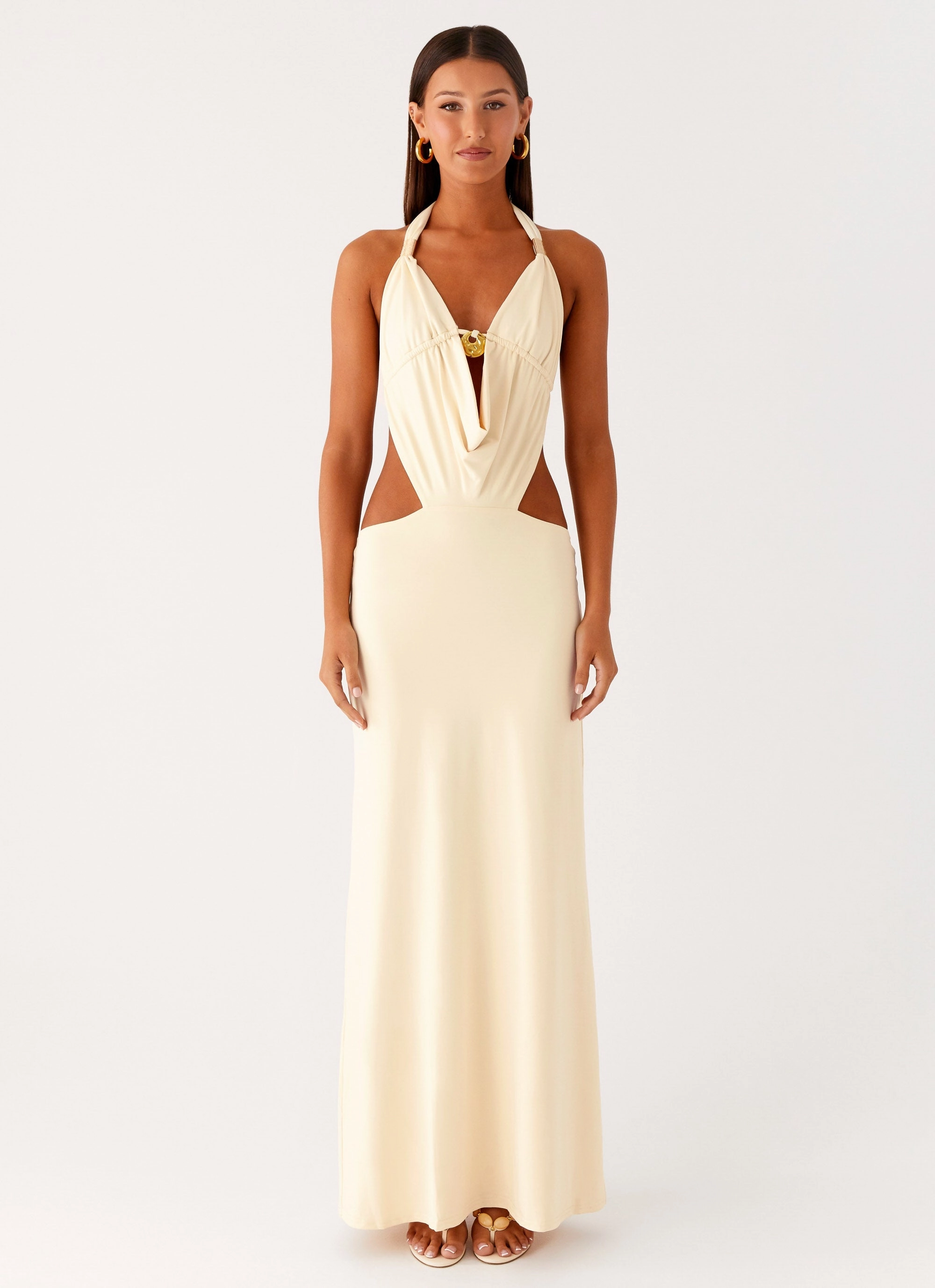 Sleek and Warm Urban Fashion Torina Halter Maxi Dress - Lemon