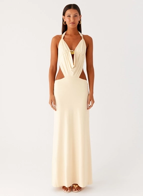 Sleek and Warm Urban Fashion Torina Halter Maxi Dress - Lemon