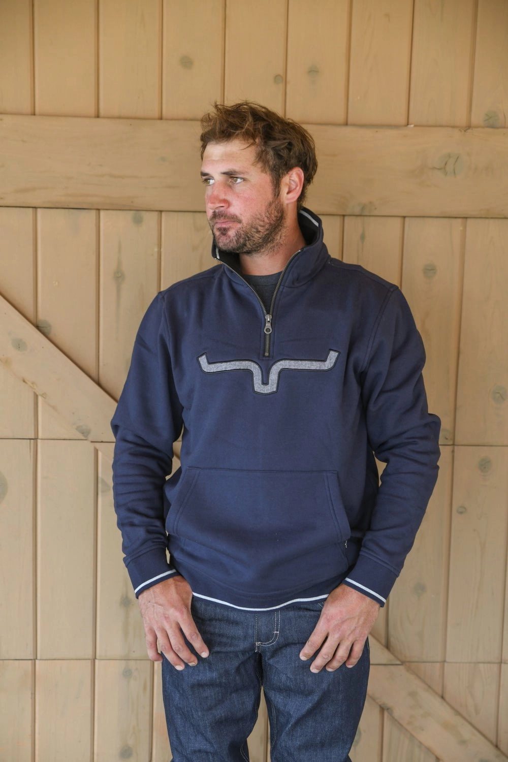 Kimes Ranch Mens Filmore Navy Heather Cotton blend Hoodie Glossy Finish