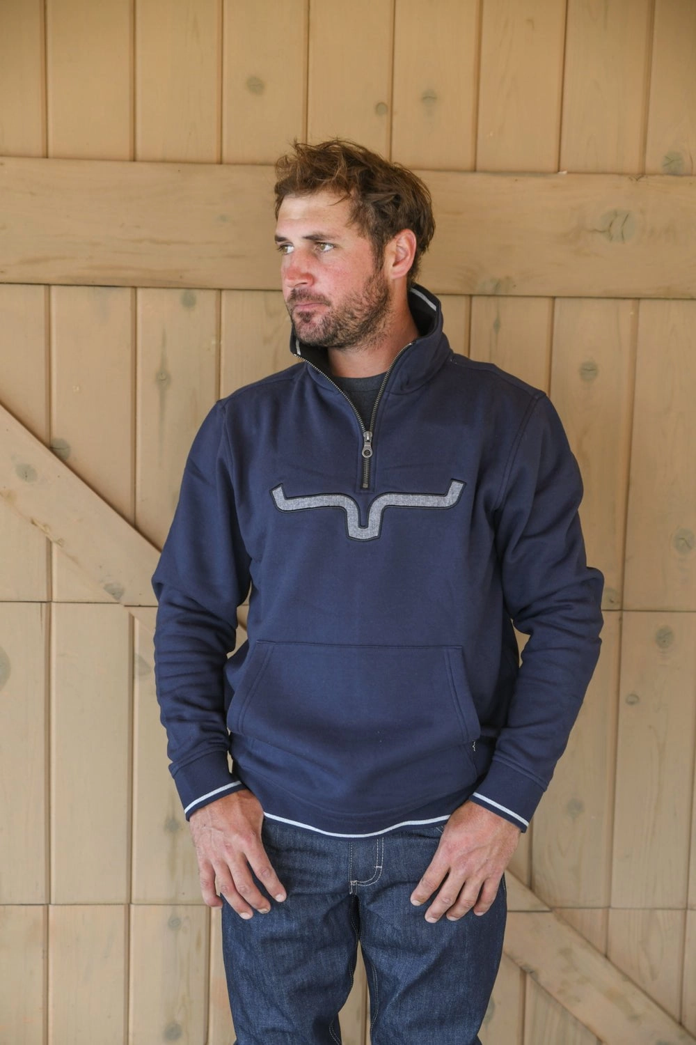 On The Go Kimes Ranch Mens Filmore Navy Heather Cotton blend Hoodie