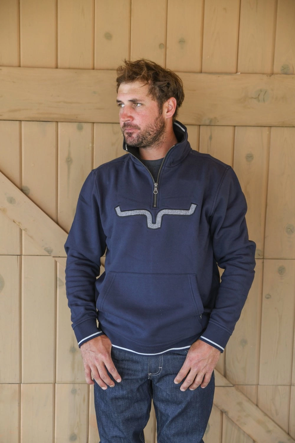 Kimes Ranch Mens Filmore Navy Heather Cotton blend Hoodie Moisture Control Fibers