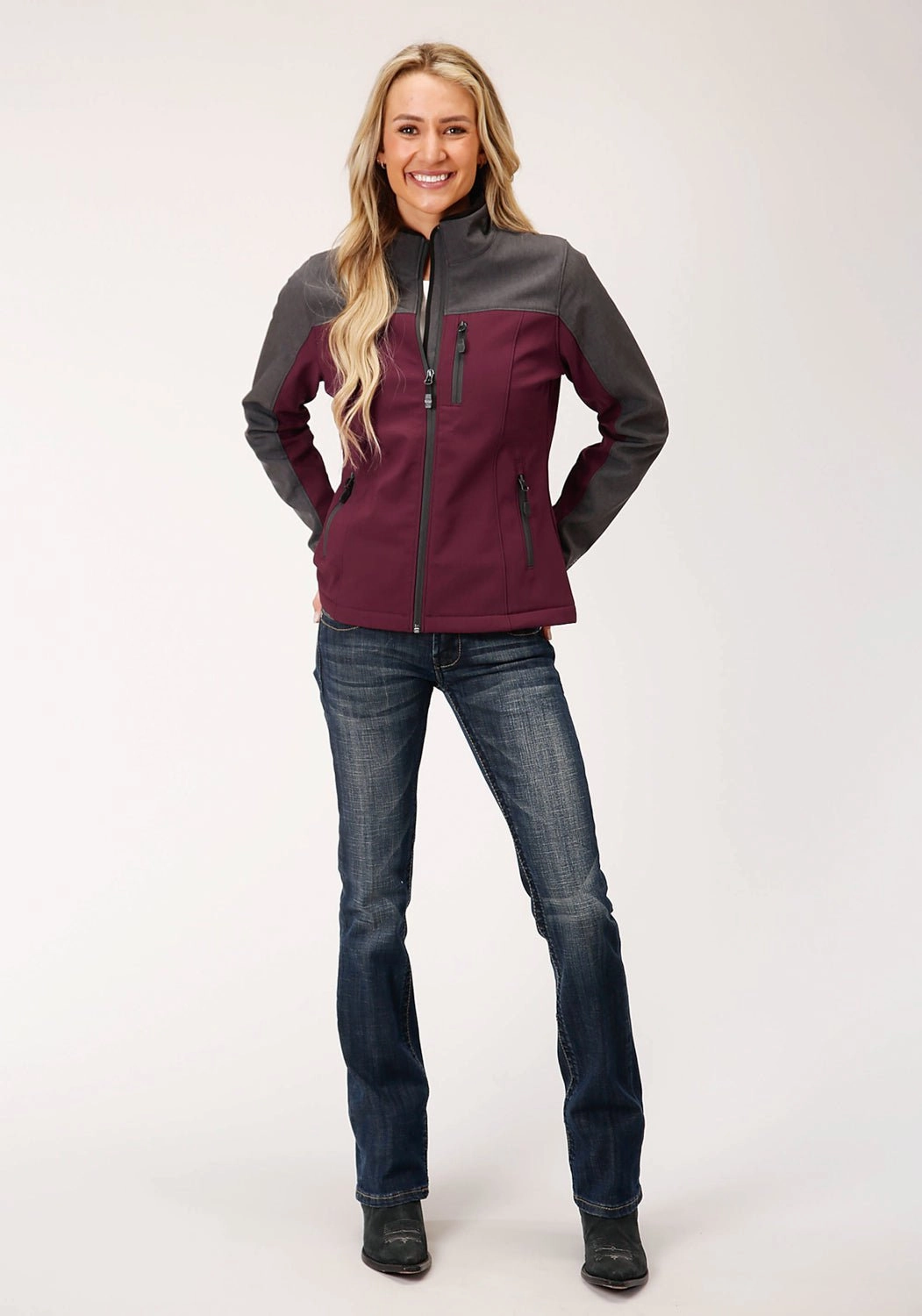 Magnetic Closure Options Roper Womens Wine/Grey Polyester PCD Softshell Jacket