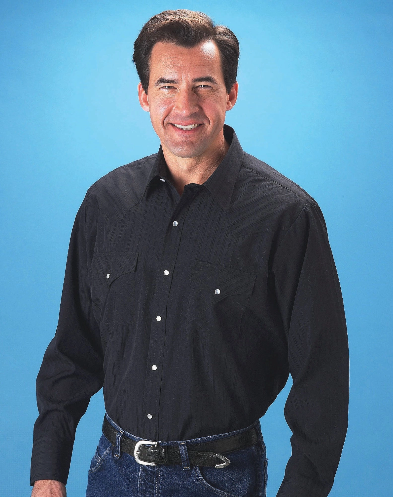 Ely & Walker Mens Tonal Black Western Shirt L/S Poly/Cotton Tall Structured Shoulder Support Sheer Panel