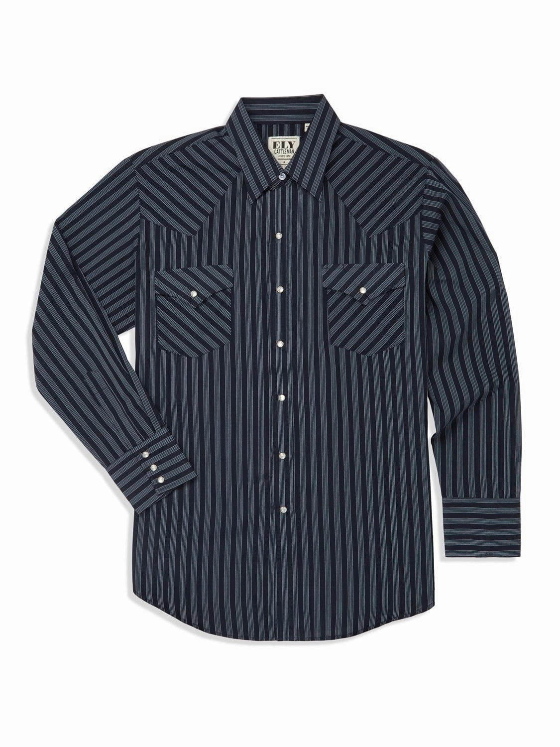 Versatile Look Special Occasion Ely and Walker Mens Striped Snap Black Poly/Cotton L/S Shirt