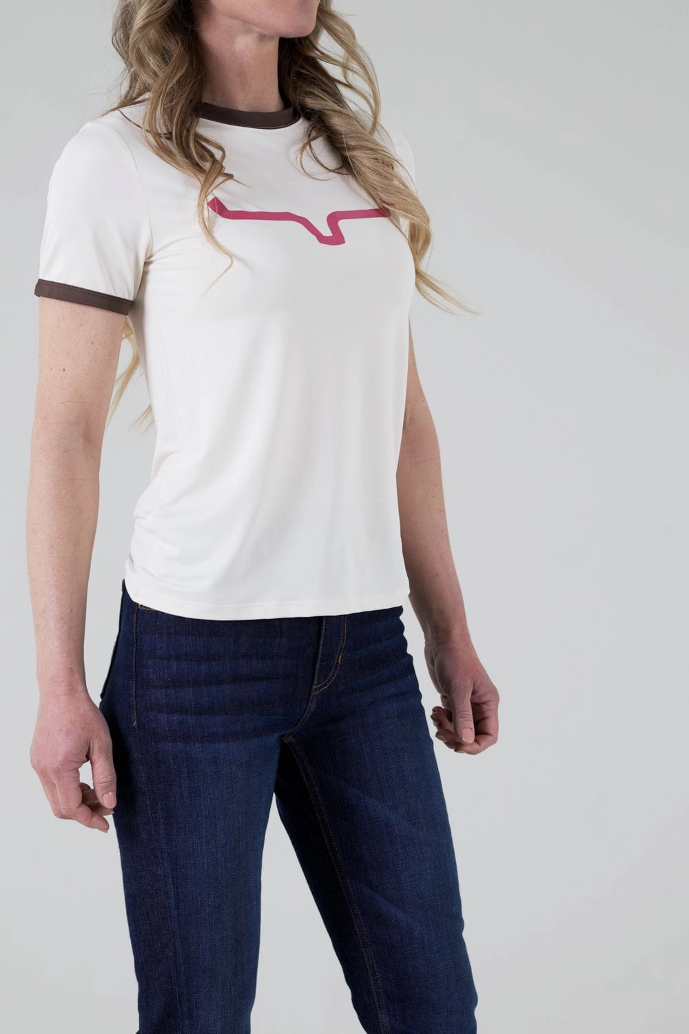 Kimes Ranch Womens Steadfast Ringer Tee Natural Poly/Spandex S/S T-Shirt Neutral Toned Stitching quick dry