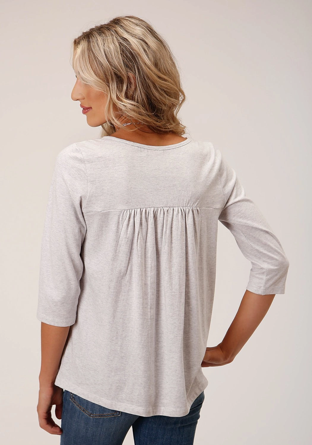 Reinforced Shoulders networking event Roper Womens Western Floral Grey Cotton Blend 3/4 Sleeve L/S Tunic