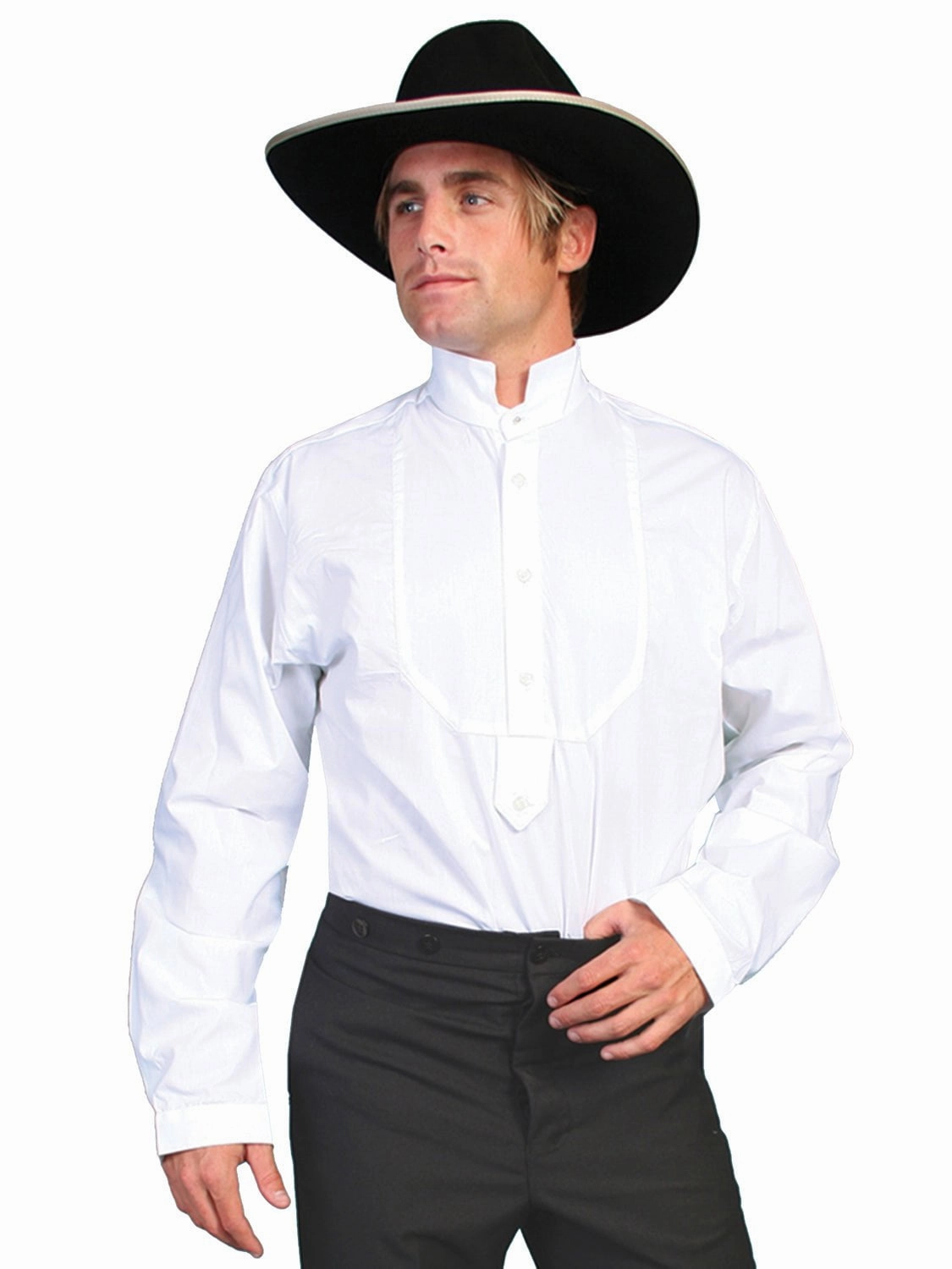 Scully RangeWear Mens White 100% Cotton Victorian L/S Pullover Western Shirt Pure Cotton