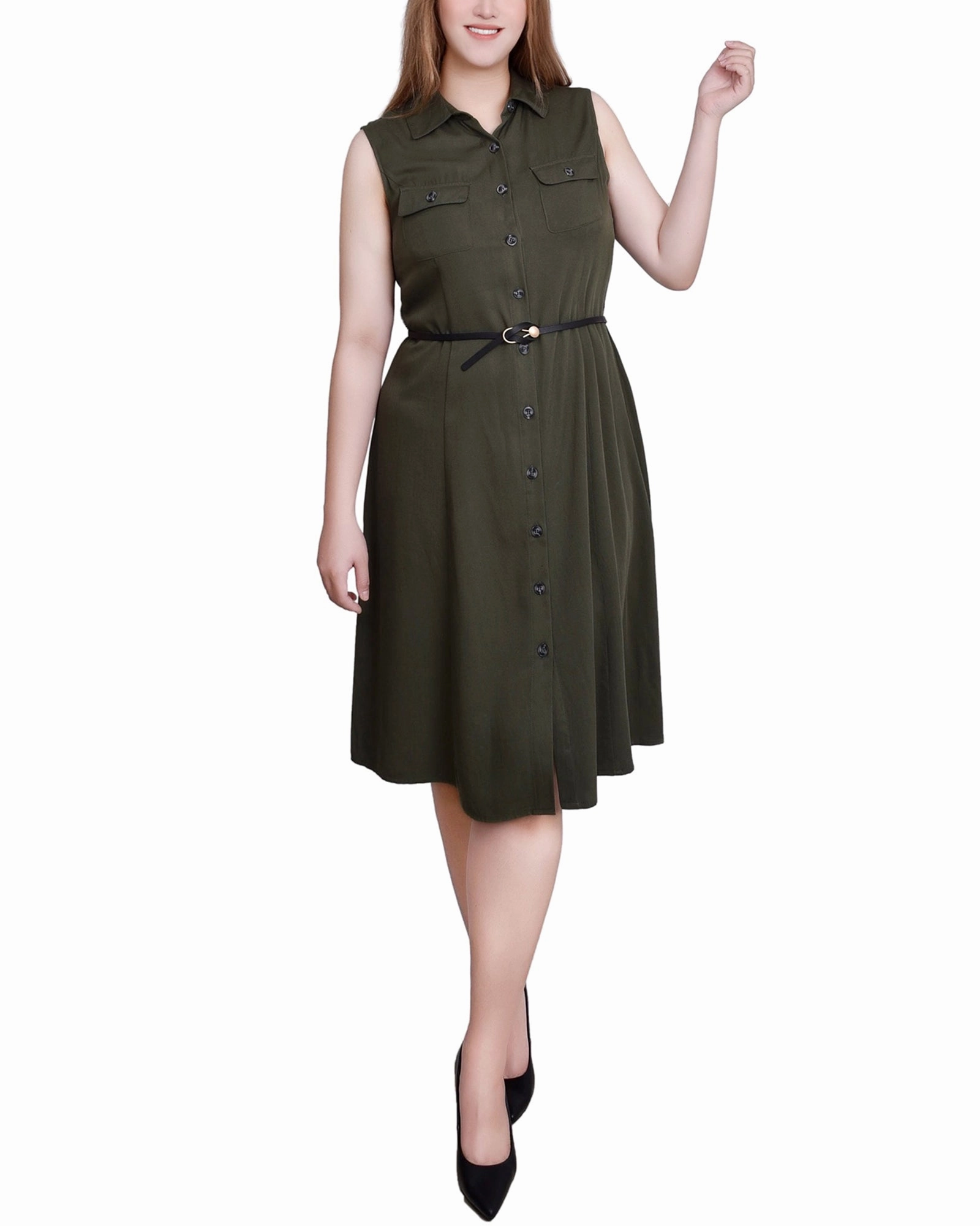 Soft Air Sleeveless Belted A-Line Dress