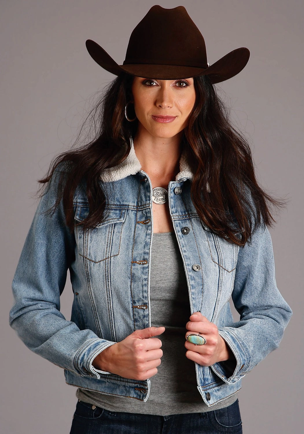 Refined Style Stetson Womens Blue 100% Cotton Sherpa Lined Jacket