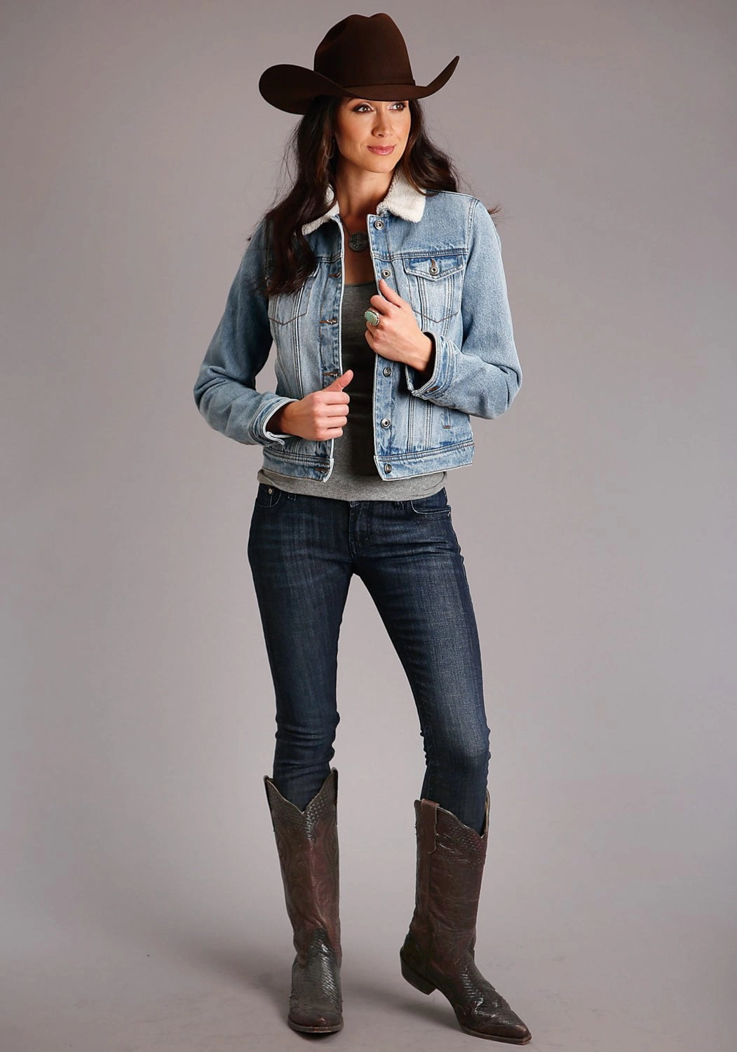 Fleece Lined Interior Functional Piece Stetson Womens Blue 100% Cotton Sherpa Lined Jacket