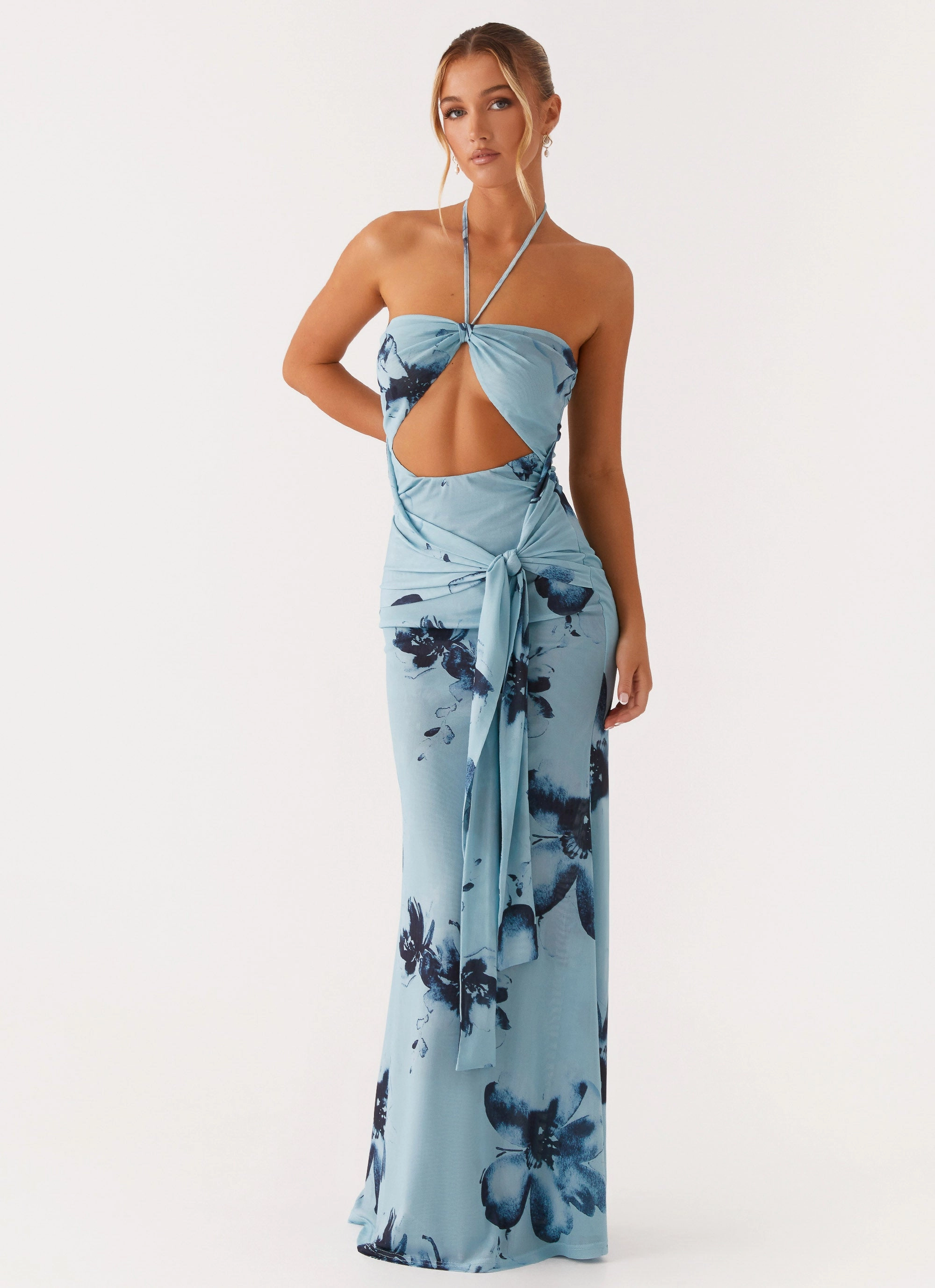 Antonia Maxi Dress - Black Blue Floral Lightweight Design