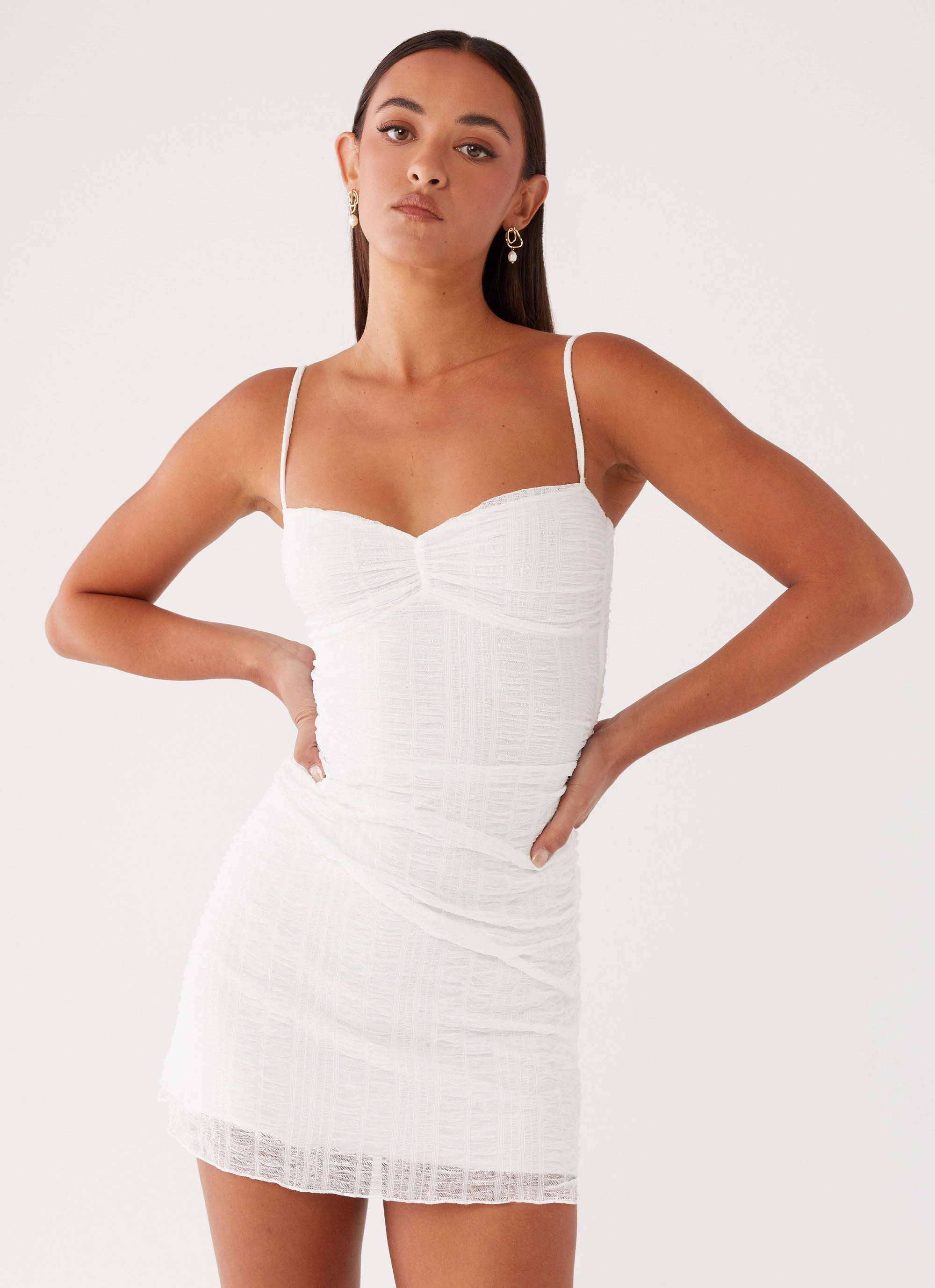 Arden Mesh Mini Dress - White Relaxed Finish
