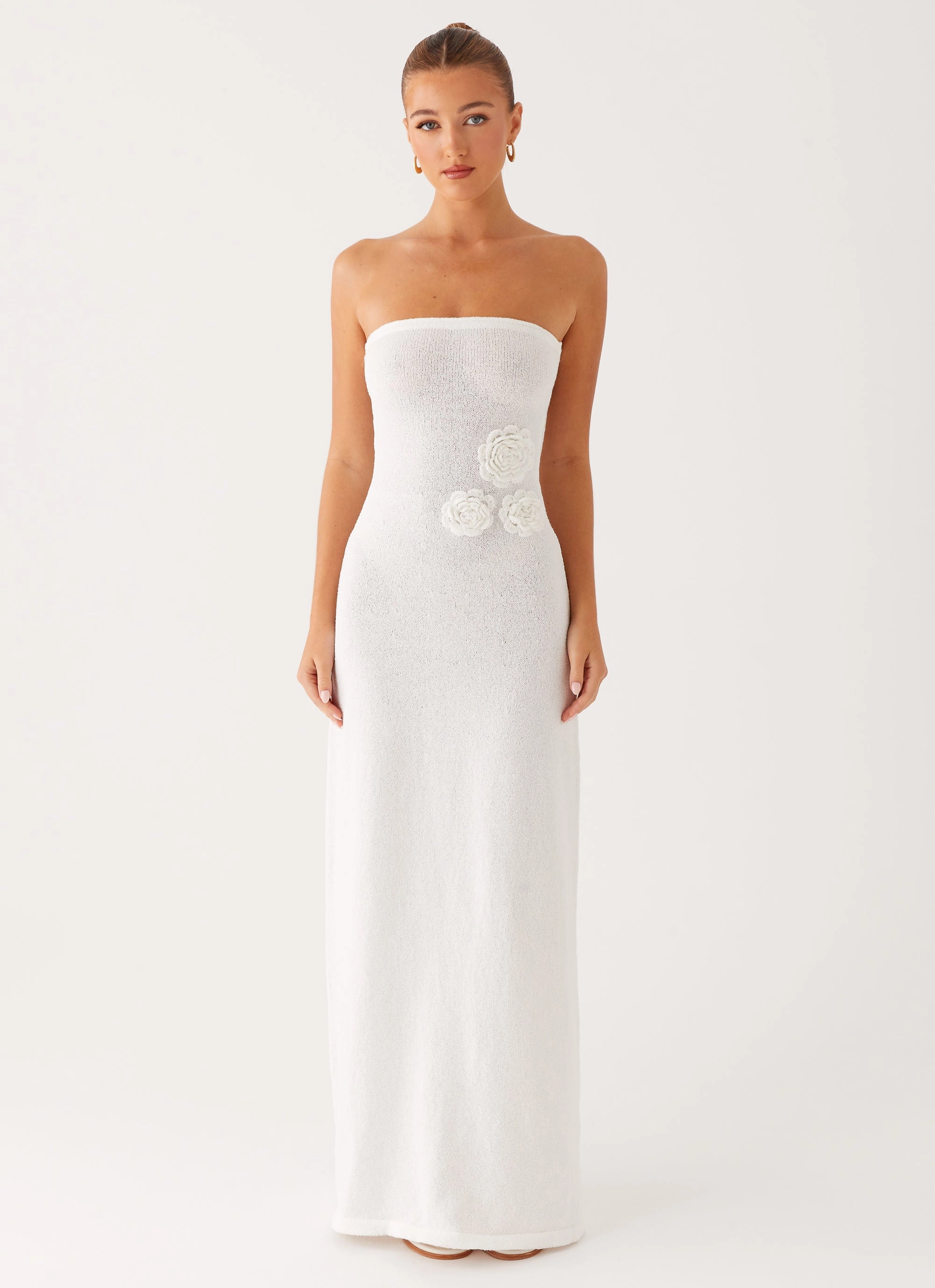 Arli Strapless Maxi Dress - Ivory Chic Comfort Wear Glossy Detail