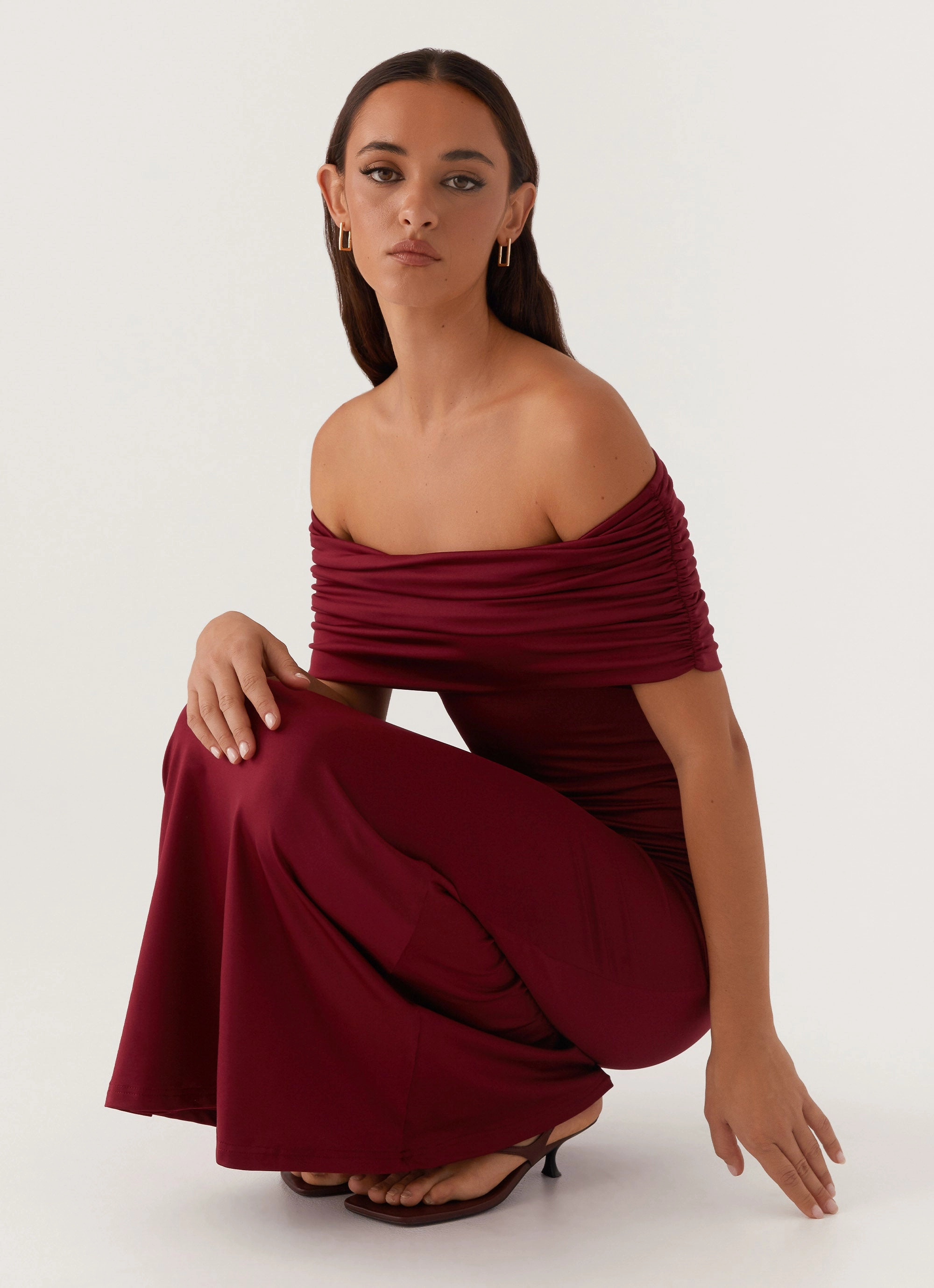Elegant Mature Maude Maxi Dress - Maroon