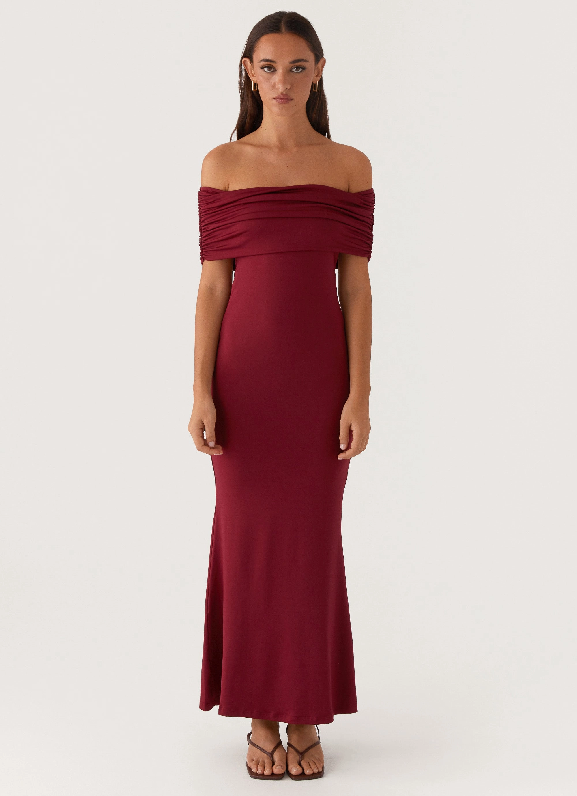 Maude Maxi Dress - Maroon Shine Dressy DoubleLayeredMaterial