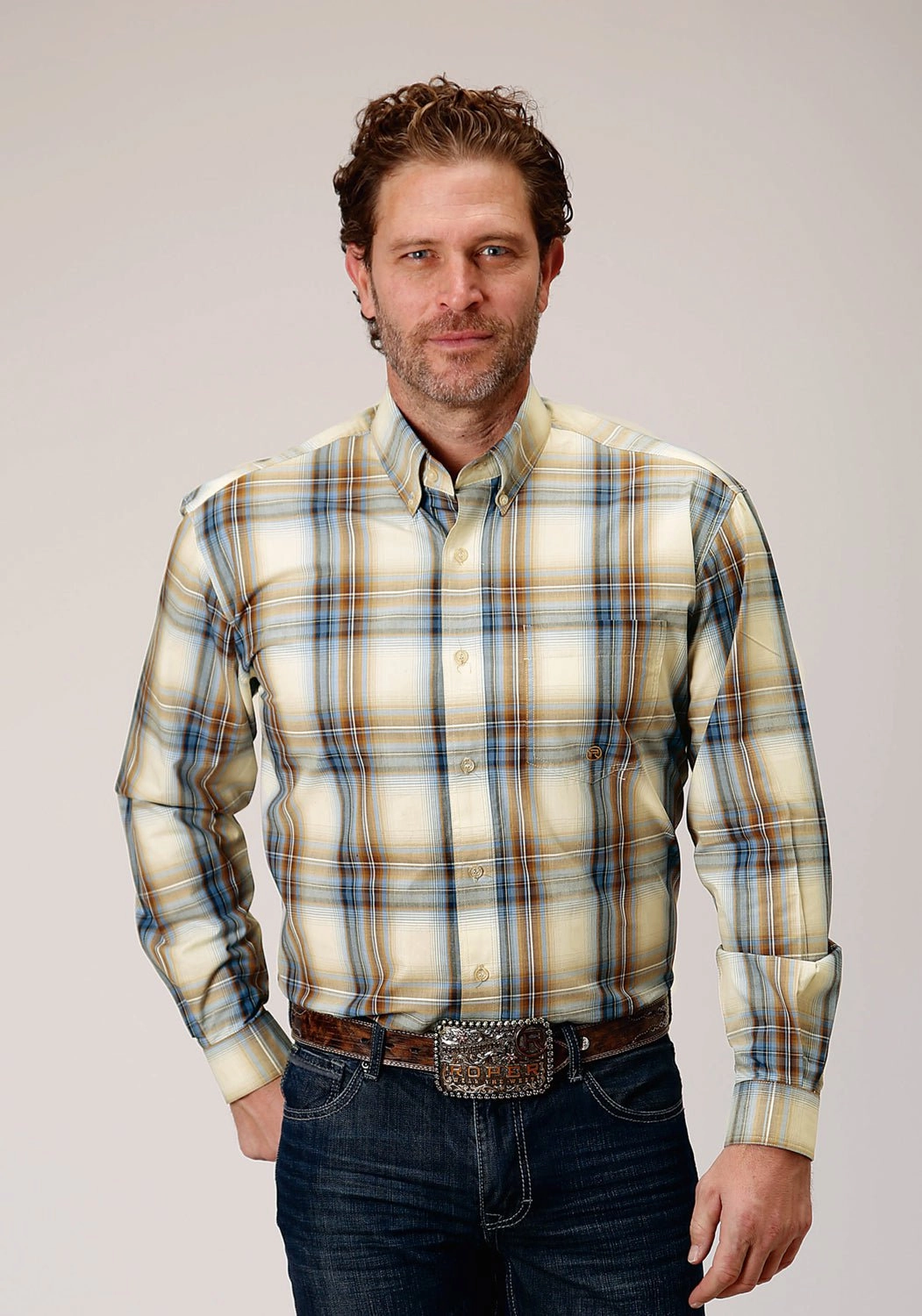 Anniversary Celebration Eco-Friendly Choice Roper Mens Desert Plaid Brown 100% Cotton L/S Shirt
