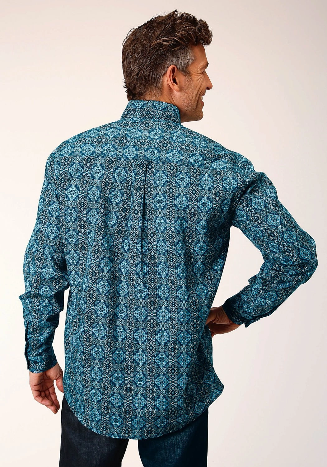 Reinforced Side Vents Stylish Element Roper Mens Gothic Medallion Blue 100% Cotton L/S Shirt