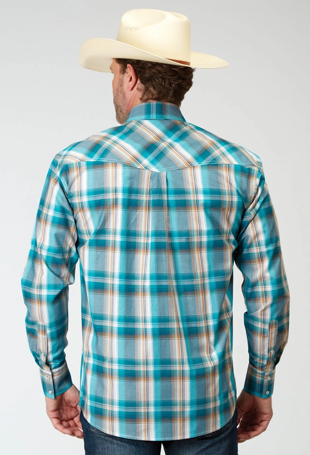 Roper Mens Tall Waters Edge Plaid Multi-Color 100% Cotton L/S Shirt Breathable Underarm Vents