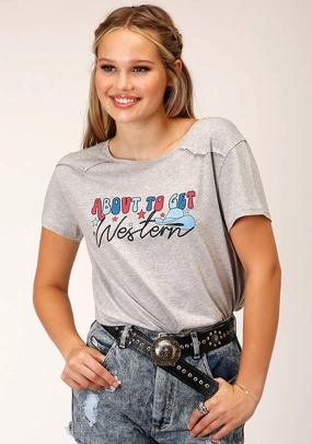 Youthful Vibe Roper Womens About To Get Western Grey Poly/Rayon S/S T-Shirt