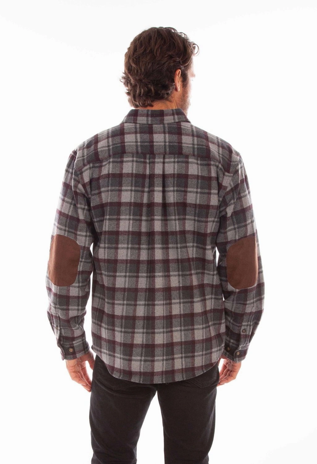 Scully Mens Charcoal/Burgundy Wool Blend Flannel Plaid L/S Shirt Airflow Ventilation System Comfort Wear