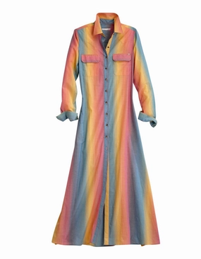 Tin Haul Womens Multi-Color 100% Cotton Serape Stripe L/S Dress Flattering Fit Tie-dye
