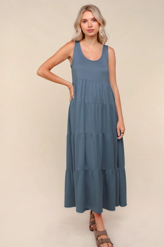 Knot-Detail Bethany Solid Tiered Maxi Baby French Terry Dress