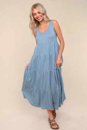 Modern Soft Bethany Solid Tiered Maxi Baby French Terry Dress