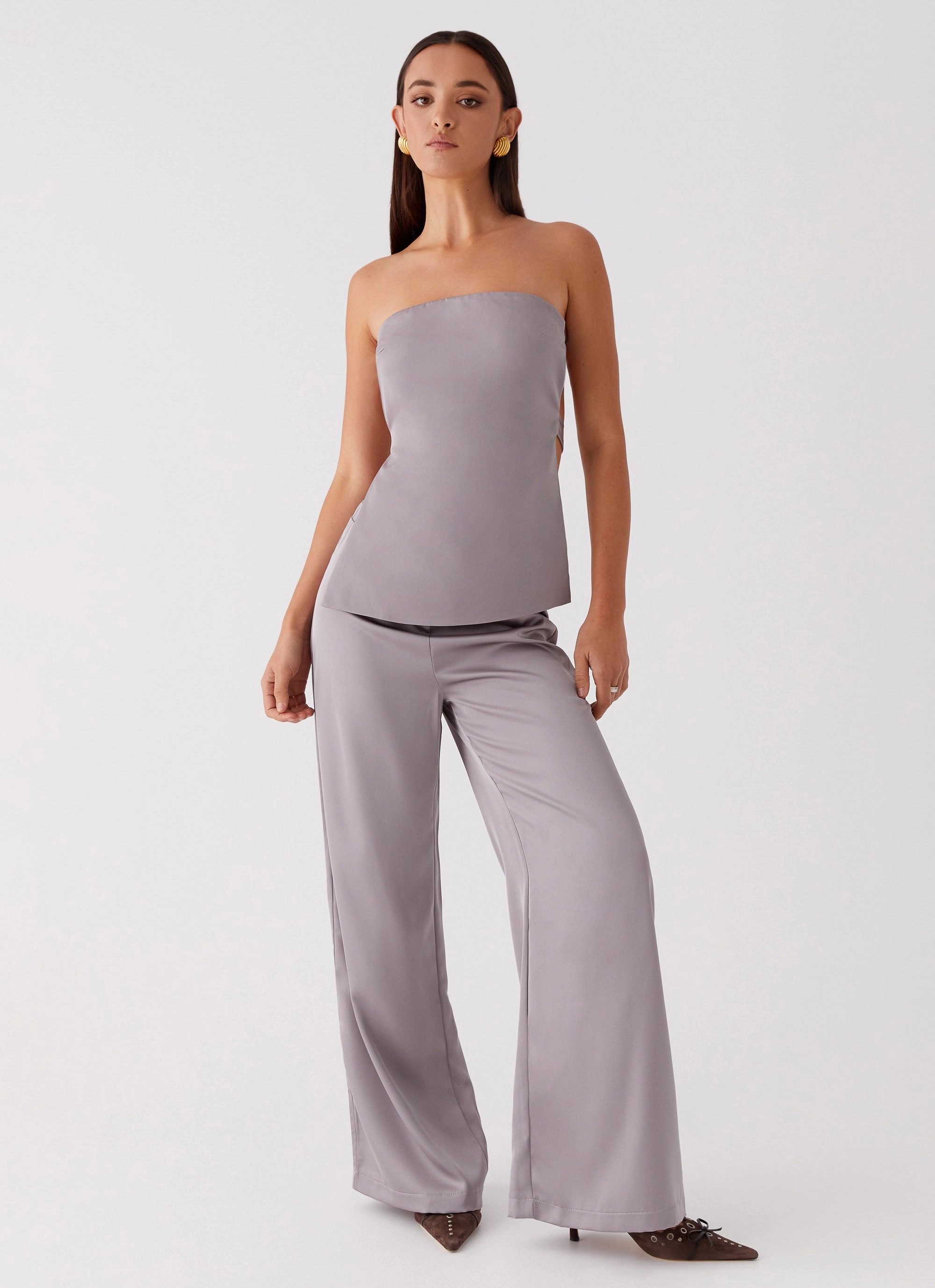 Palm Cove Satin Pants - Grey AntiStaticLining runway