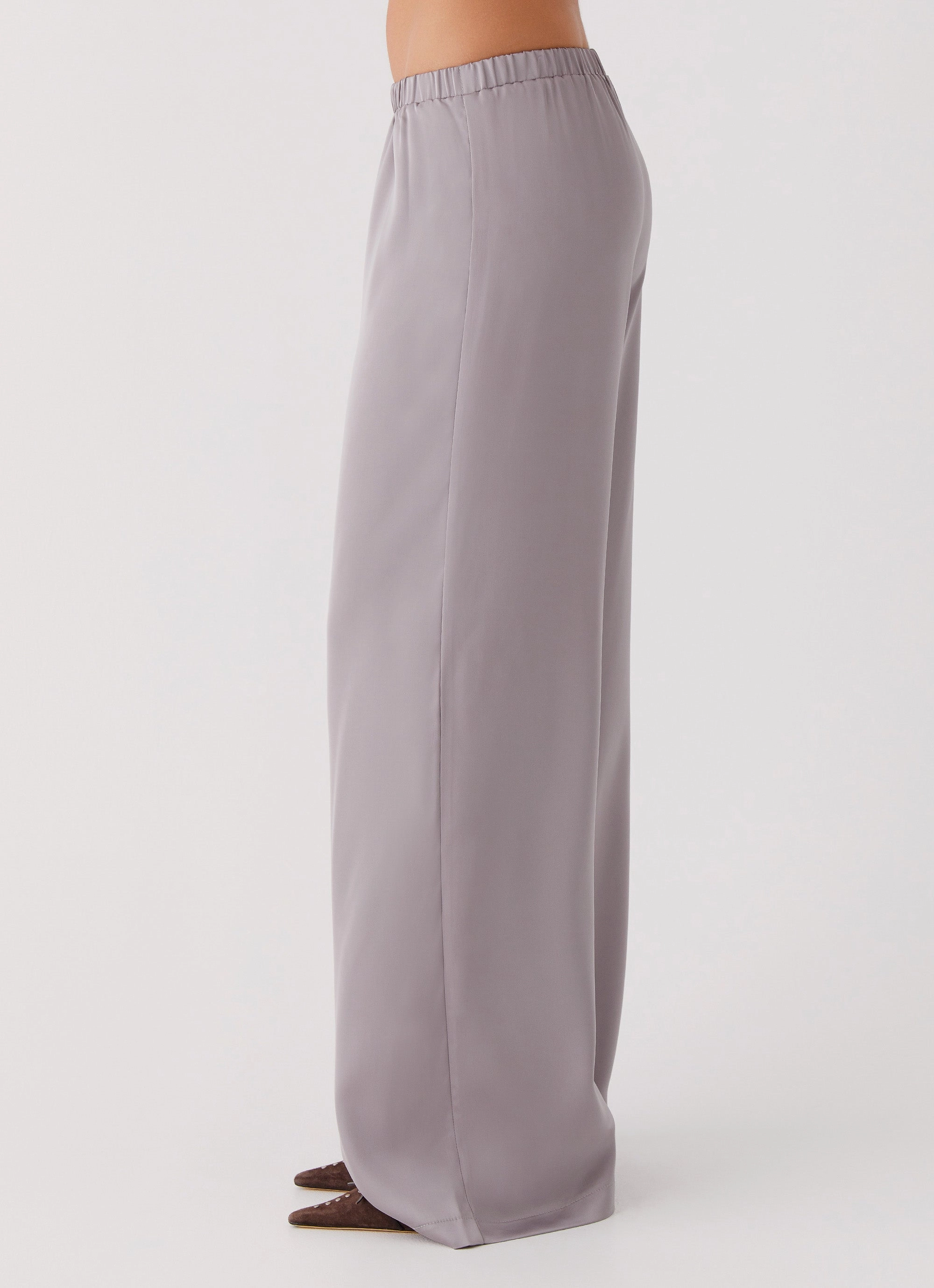 NonSlip Waistband Palm Cove Satin Pants - Grey