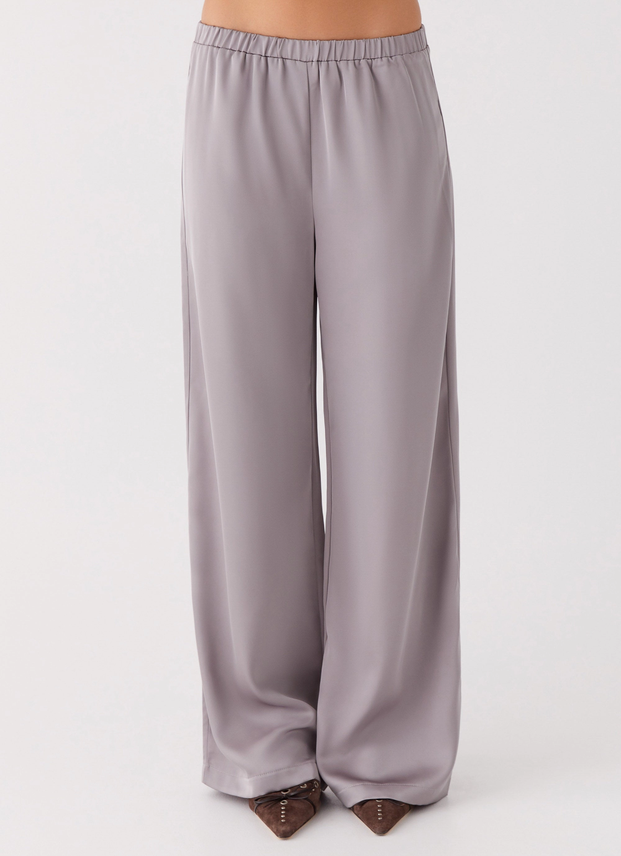 Animal Print Palm Cove Satin Pants - Grey