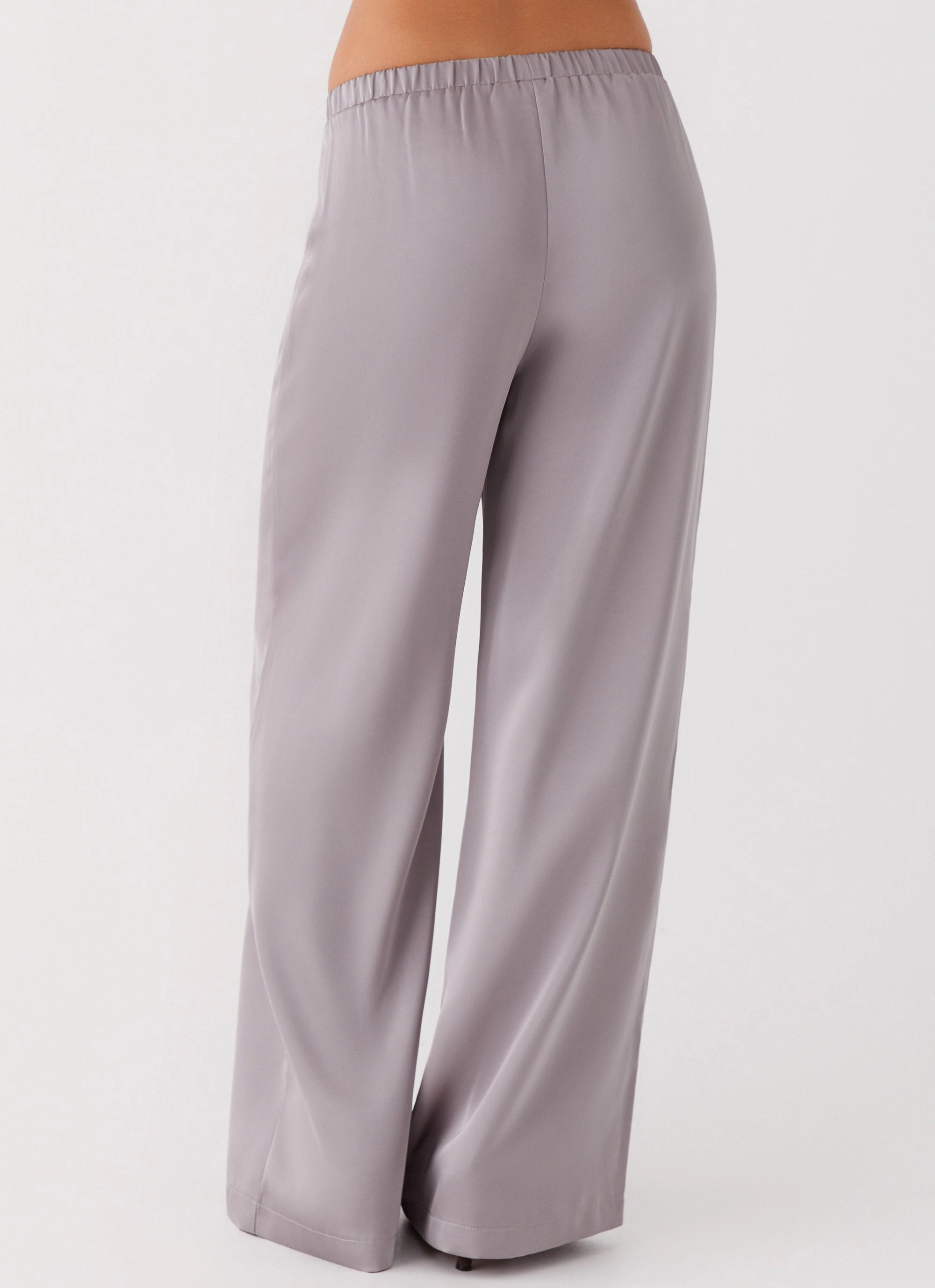 Tactile Grip Details Palm Cove Satin Pants - Grey