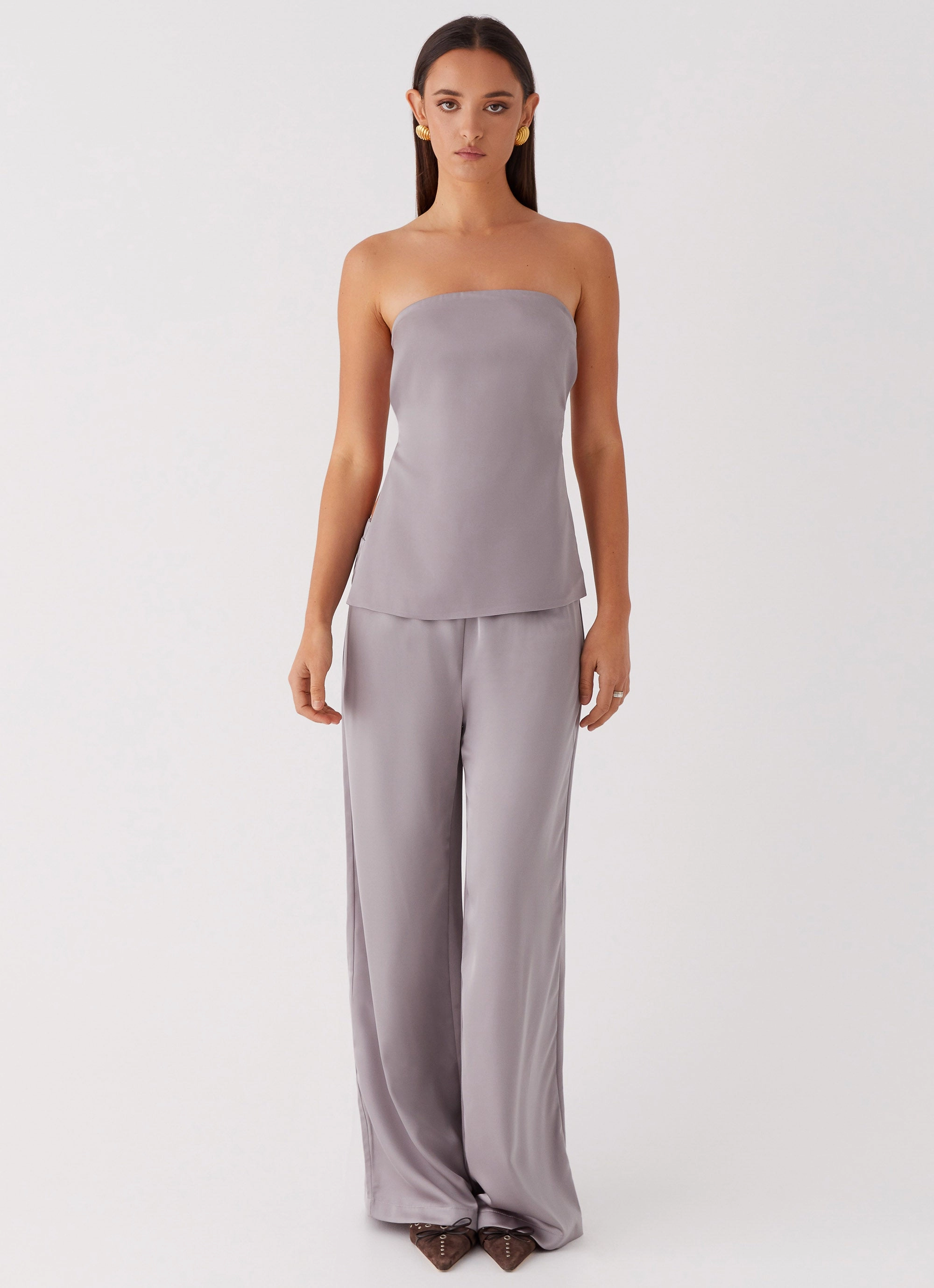 Palm Cove Satin Pants - Grey discount venue