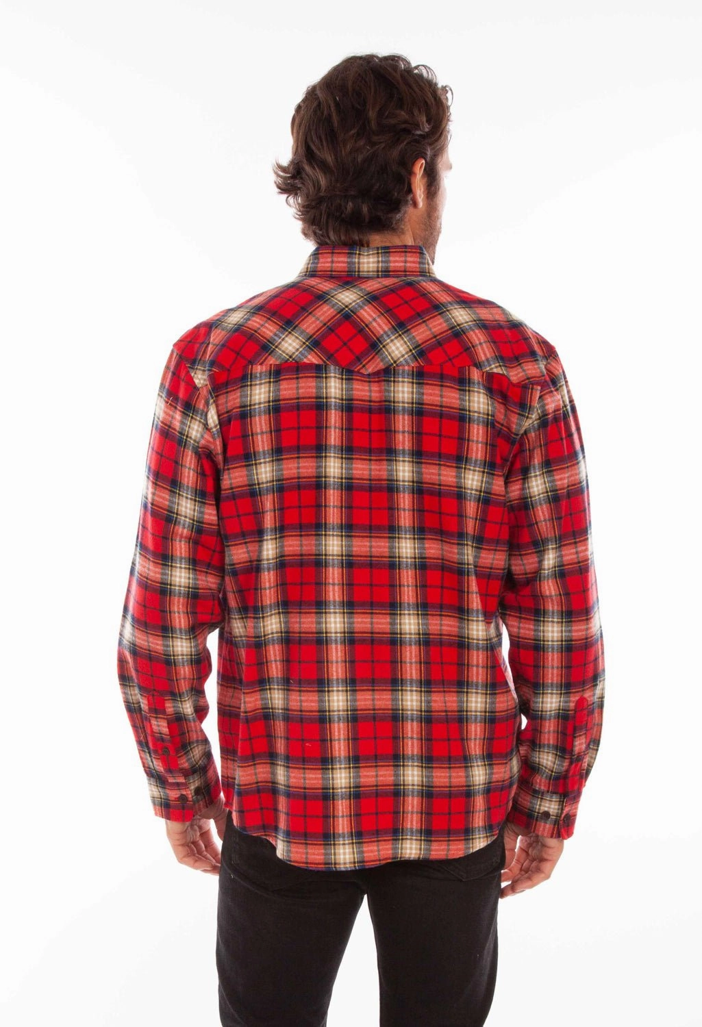 Scully Mens Red 100% Cotton Western Plaid L/S Shirt Custom Fit Anti Pilling Surface