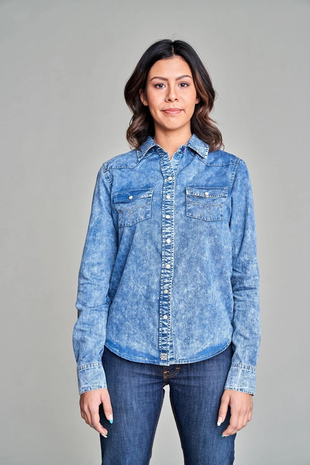 Hidden Placket Kimes Ranch Womens KC Top Indigo 100% Tencel L/S Shirt