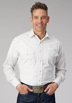 Bold Graphics Roper Mens 2065 Mini Floral Cream/Taupe Cotton Blend L/S Shirt