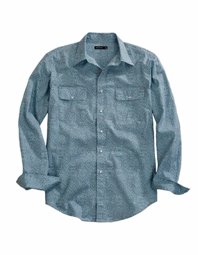 Soft Texture Tin Haul Mens Dot Matrix Aztec Blue 100% Cotton L/S Shirt