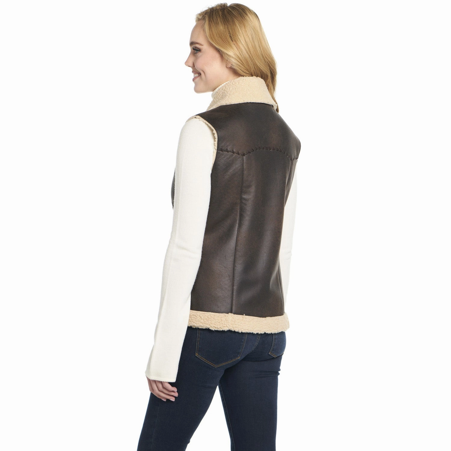Fashion Essentials Cripple Creek Womens Open Front Vanilla Bean Faux Shearling Faux Fur Vest