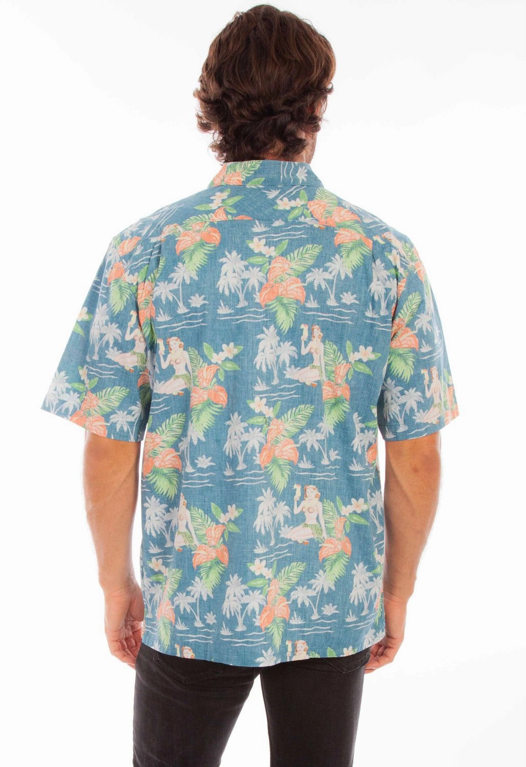 Lounge Comfort formal dinner Scully Mens Hawaiian Coconuts Blue 100% Cotton S/S Shirt