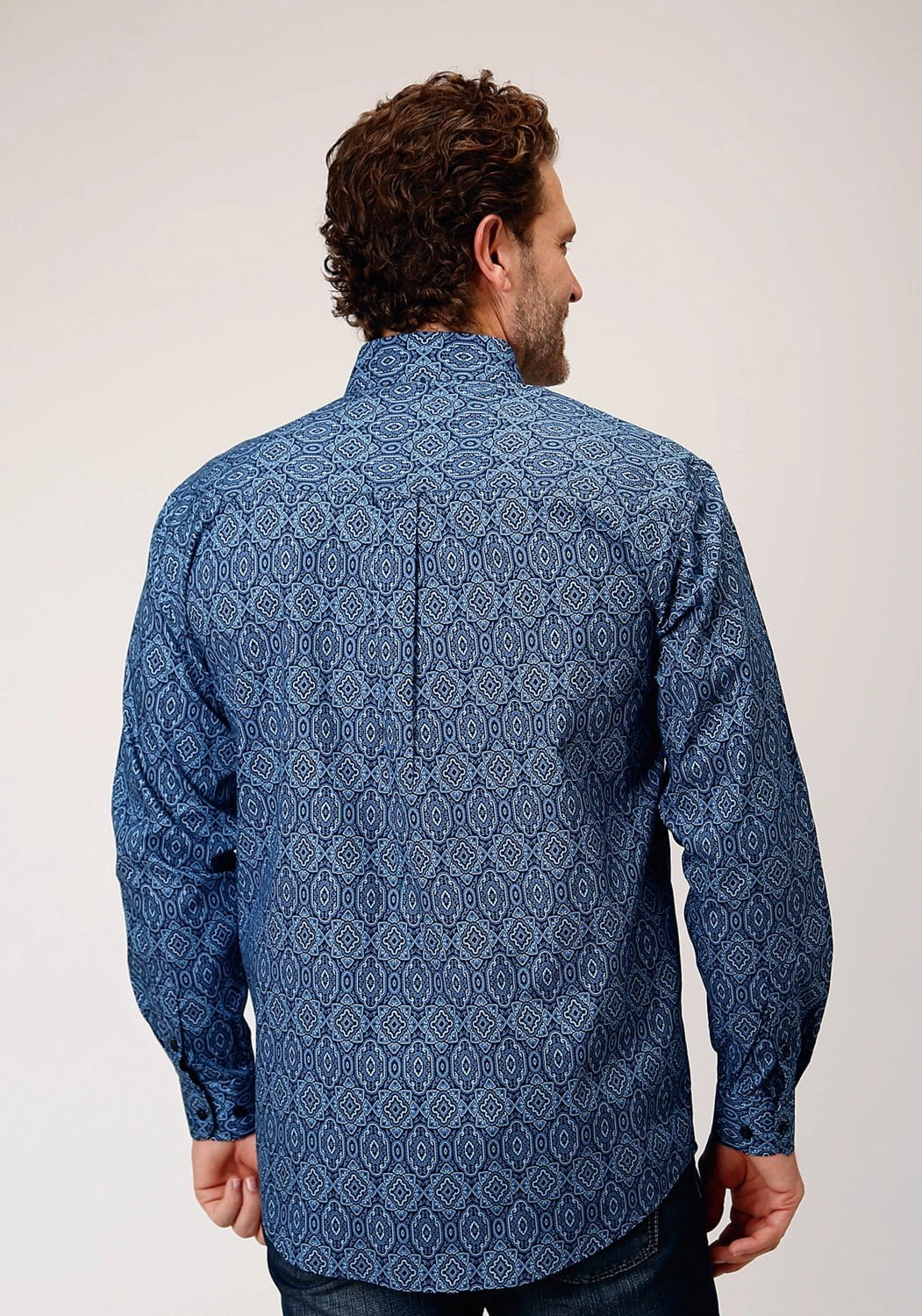 Tall Length Roper Mens Medallion Paisley Blue 100% Cotton L/S Shirt