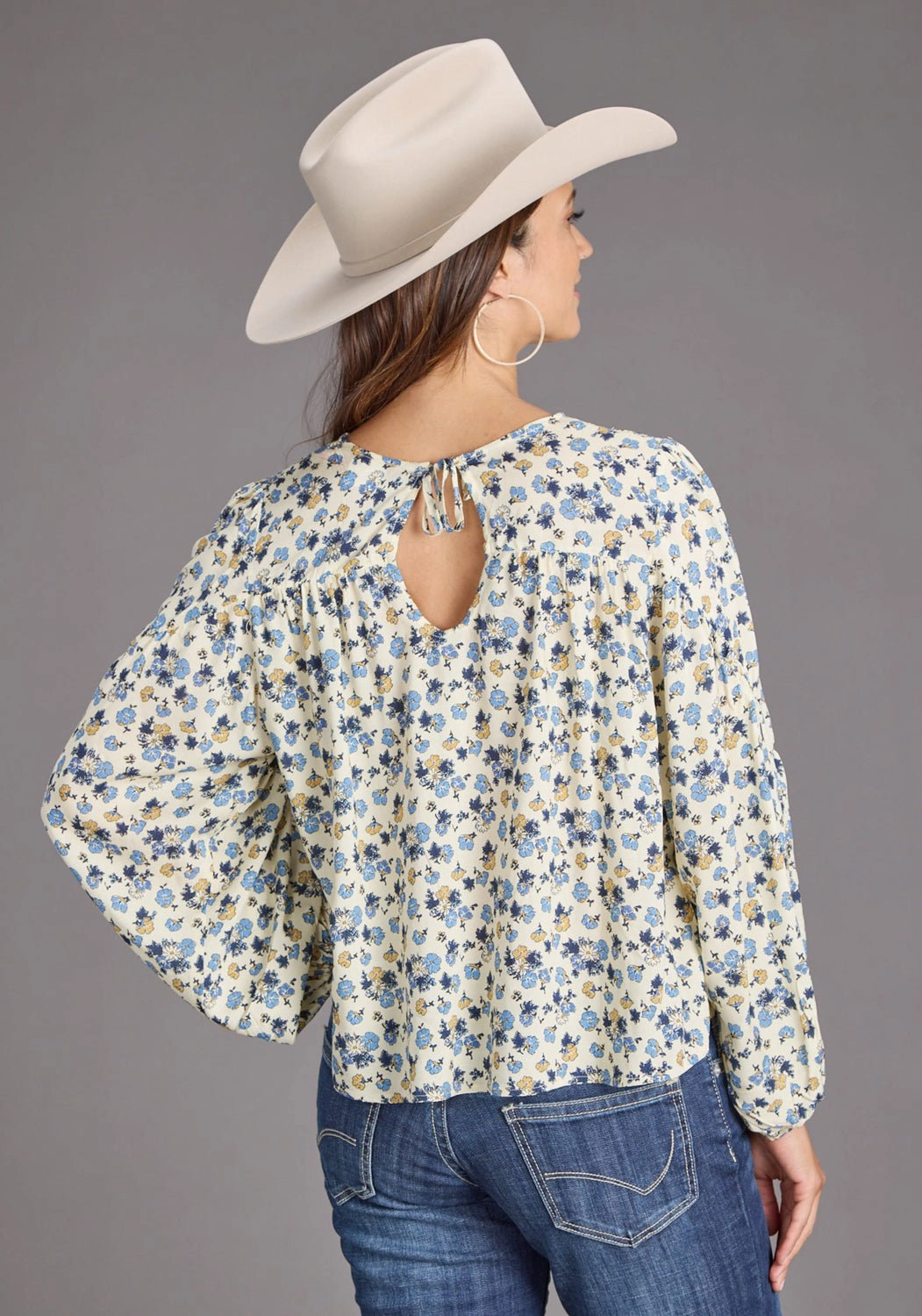 Unmatched comfort Stetson Womens Field Flower Peasant Blue 100% Rayon L/S Blouse