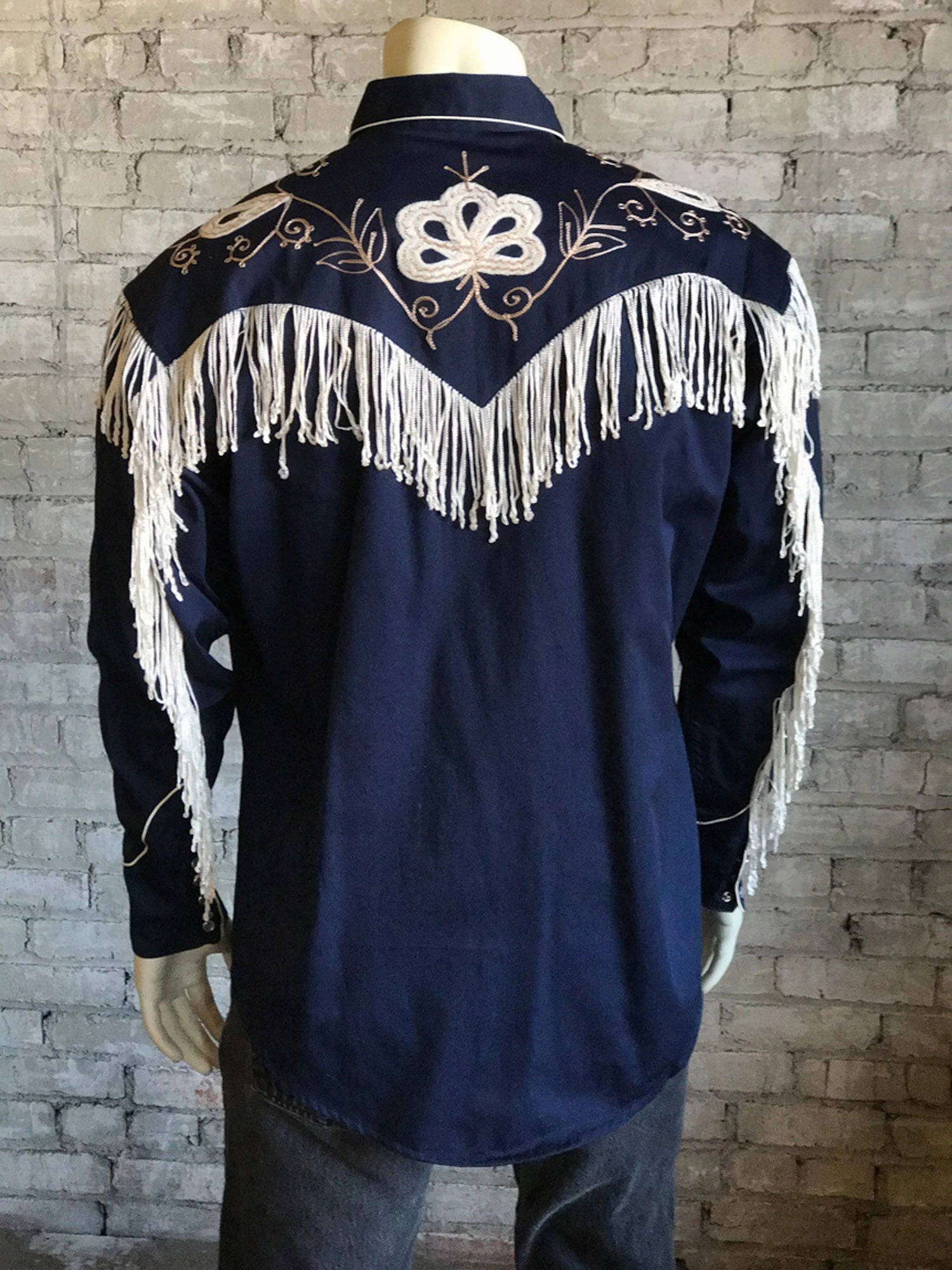 Rockmount Mens Navy 100% Cotton Vintage Fringe Western L/S Shirt Work Appropriate