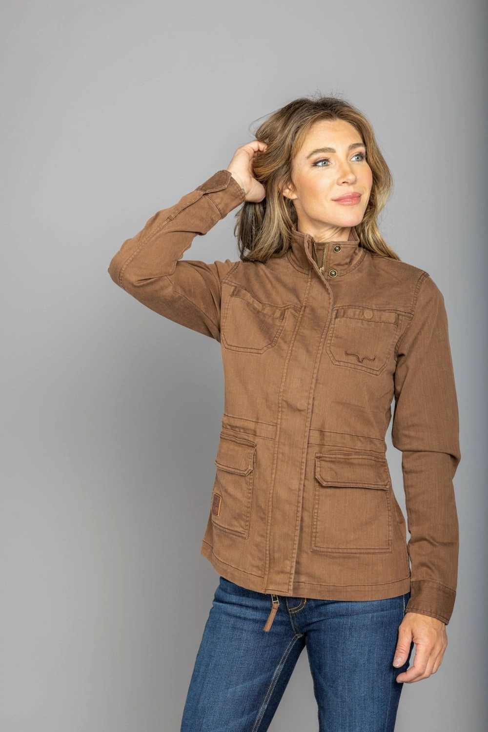 Kimes Ranch Womens Riggin Utility Brown Cotton Blend Cotton Jacket Quick Access Hidden Pockets