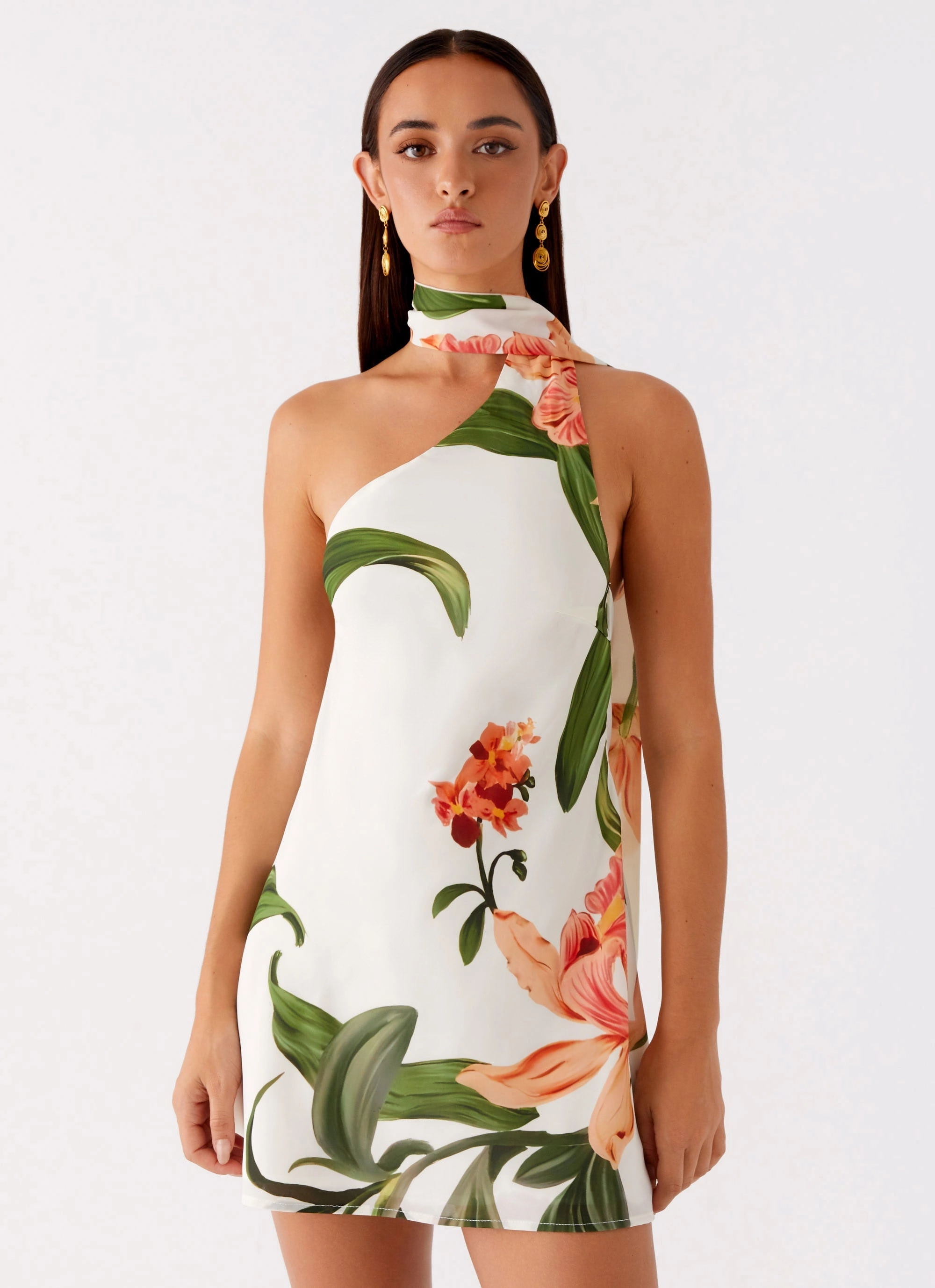 Resort Vibes Draped Silhouette Trisha Mini Dress - Floral Print