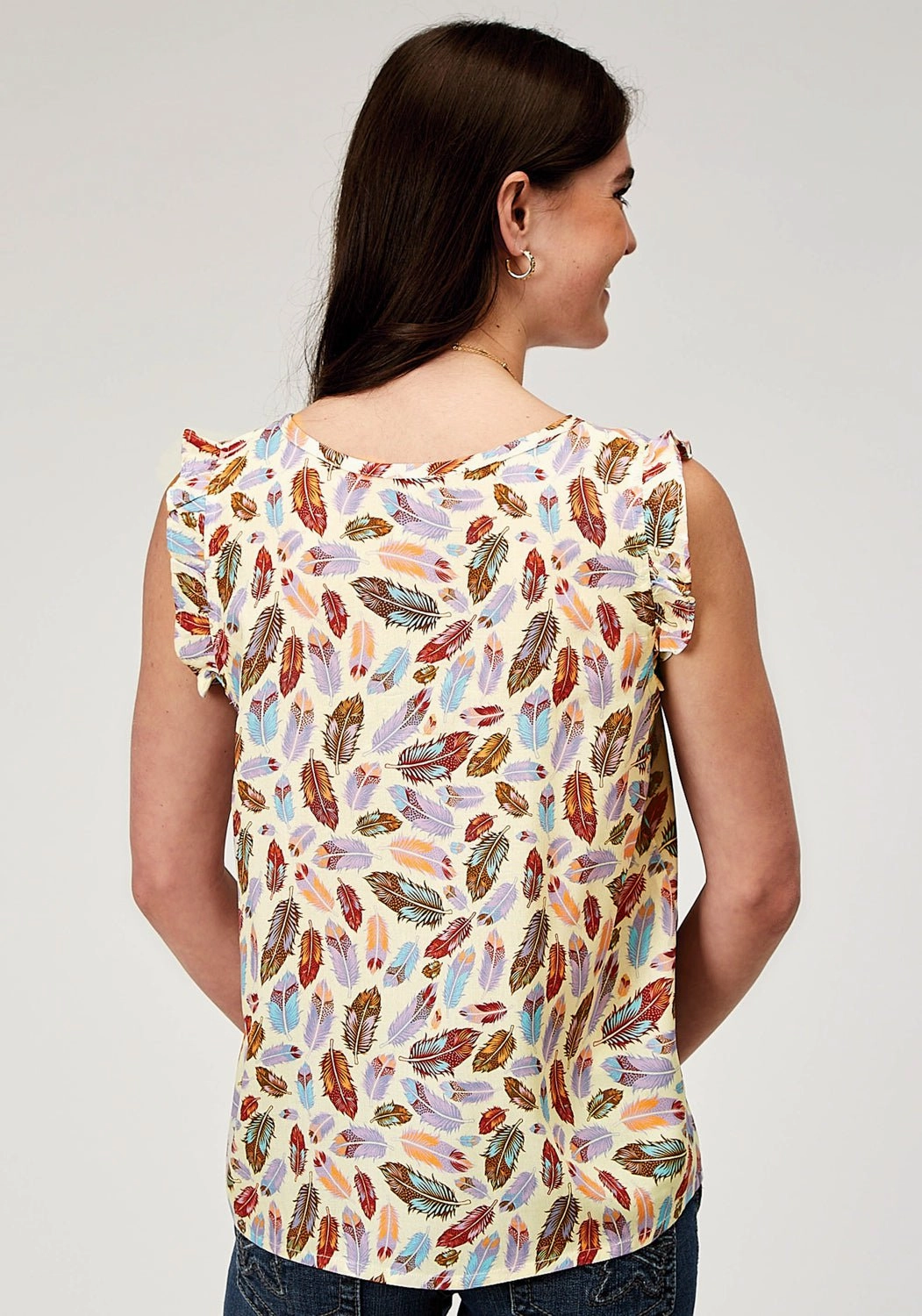 Ultra Soft Interior Roper Womens Feather Toss Multi-Color 100% Rayon S/L Blouse