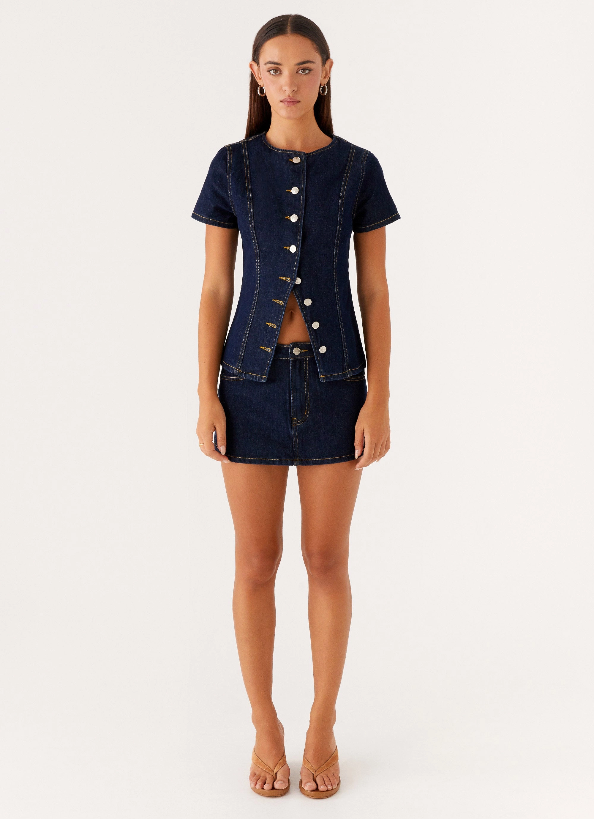 Jagger Top - Indigo Layered Collar System Elegant Cardigan