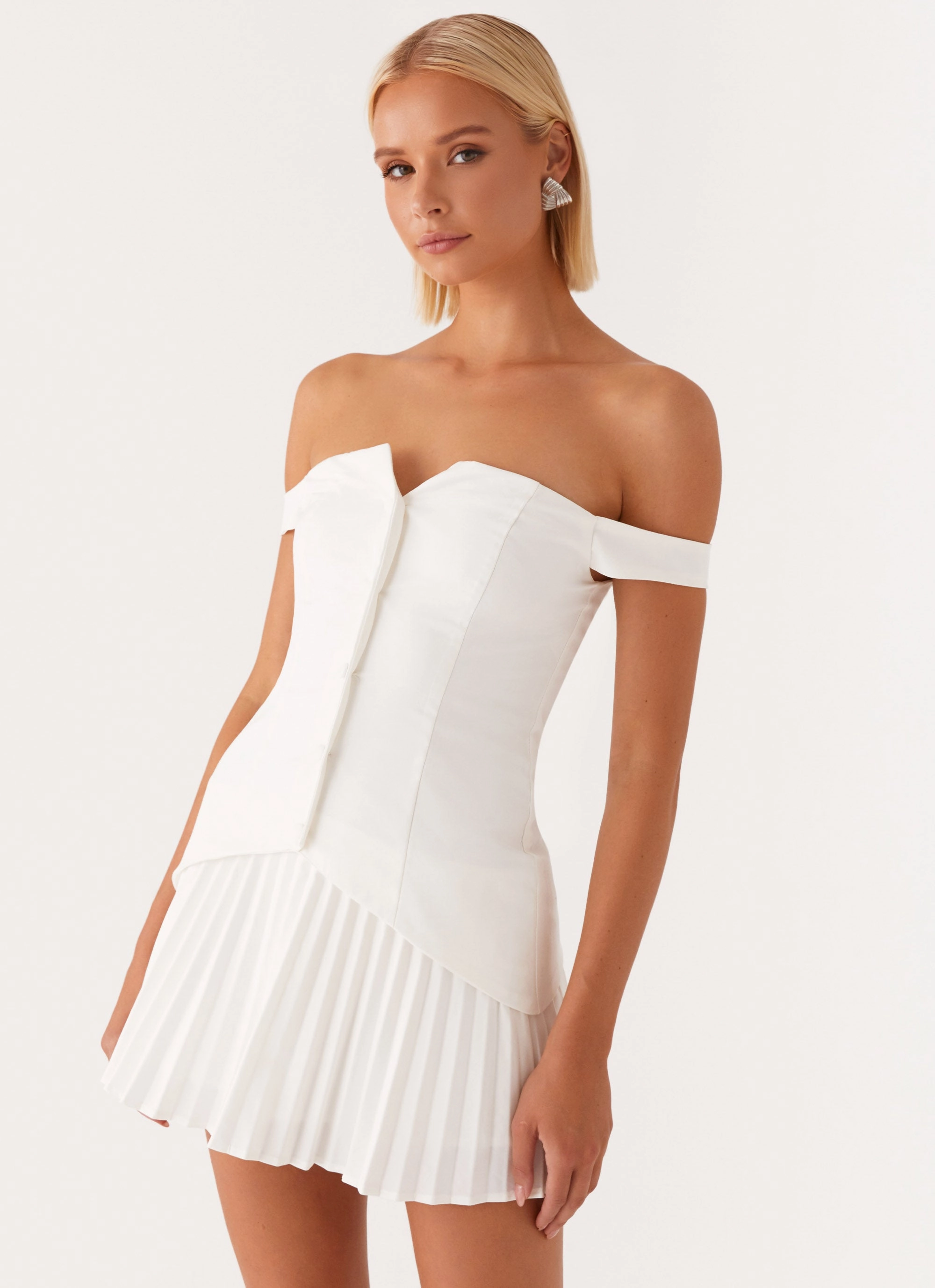 Twisted Skies Off Shoulder Mini Dress - Off White Everyday-Comfort