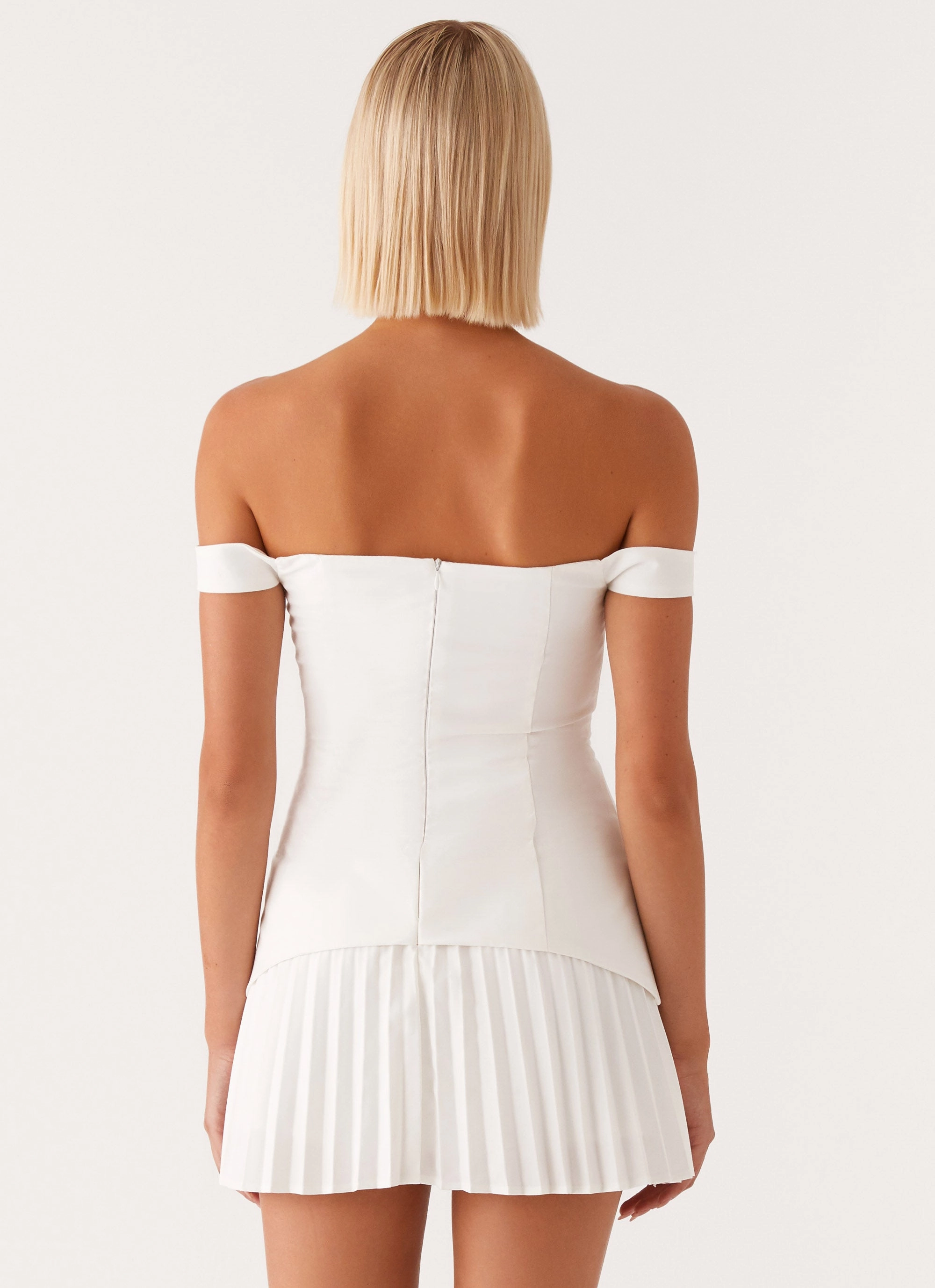 Soft Fashion Twisted Skies Off Shoulder Mini Dress - Off White